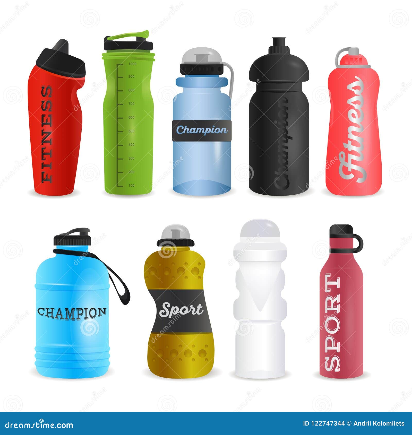 Set of Realistic Sports Water Bottles. Stock Vector Illustration of biking, blank 122747344