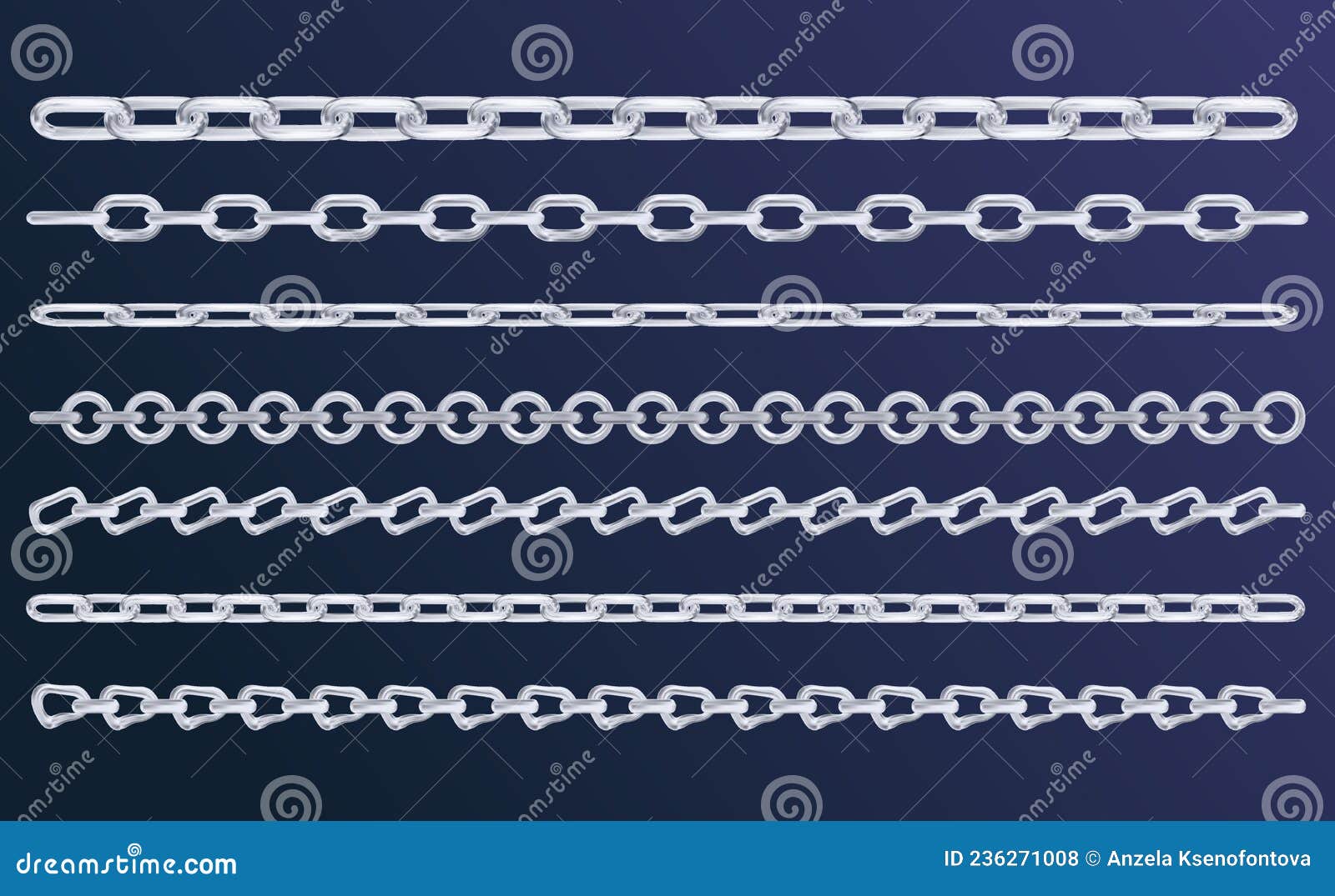 Set of Realistic Vector Silver Chains. Vector Cartoon Jewelry Chains