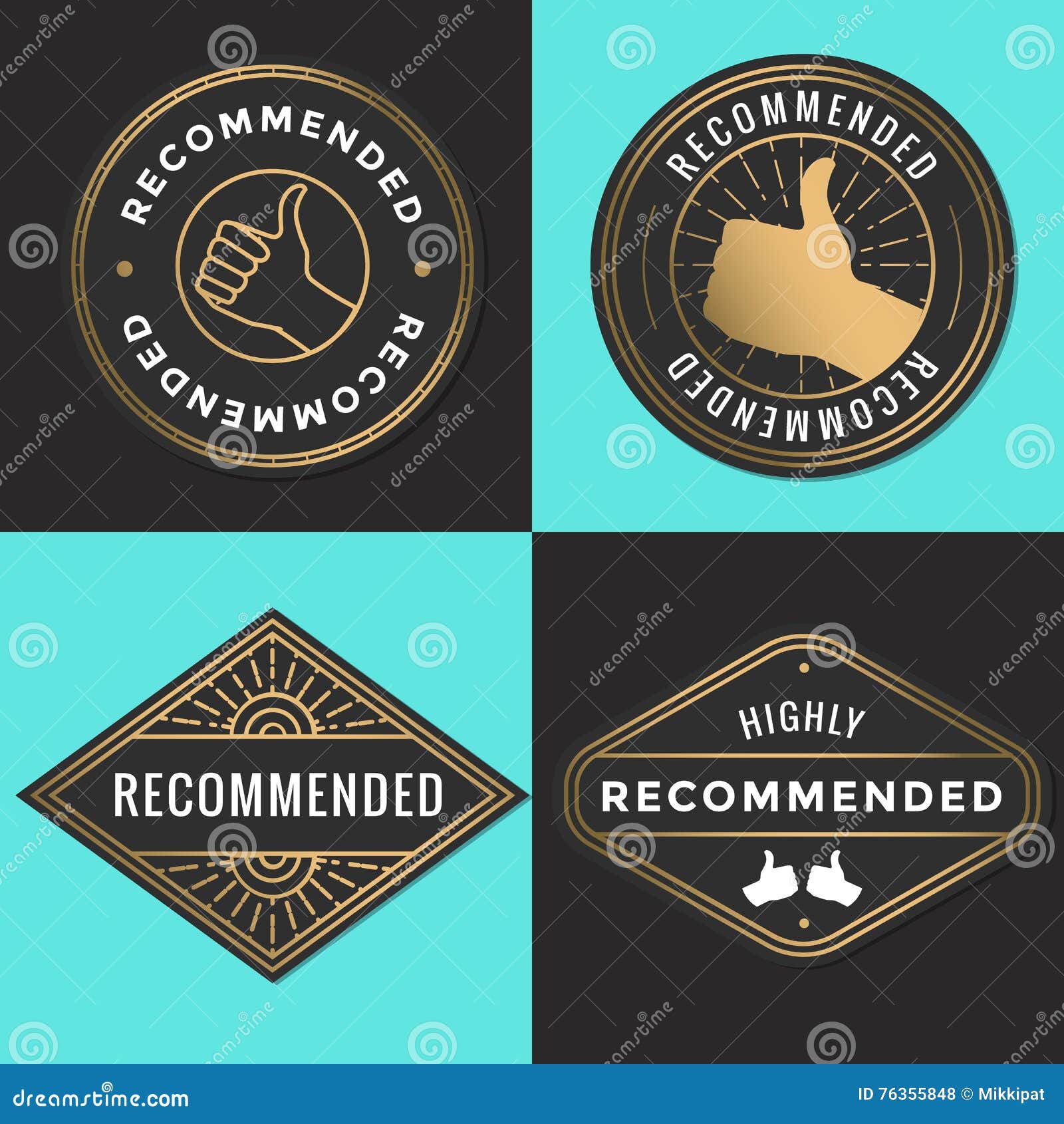 Set of Recommended Logo, Badges, Label, Tag in Golden Color. Stock