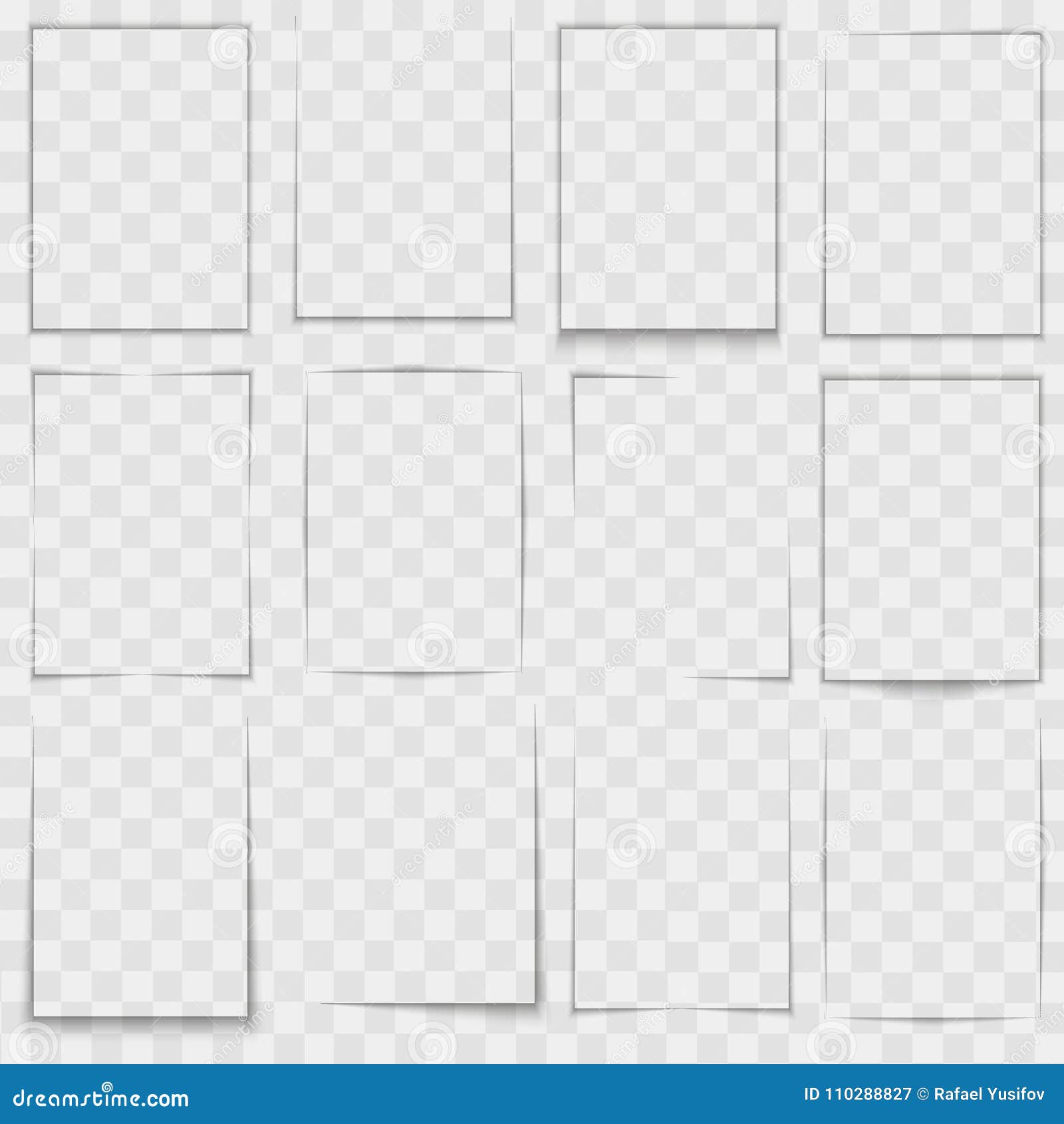 Set of Rectangular Shadow Effect Box Frame on Transparent Background