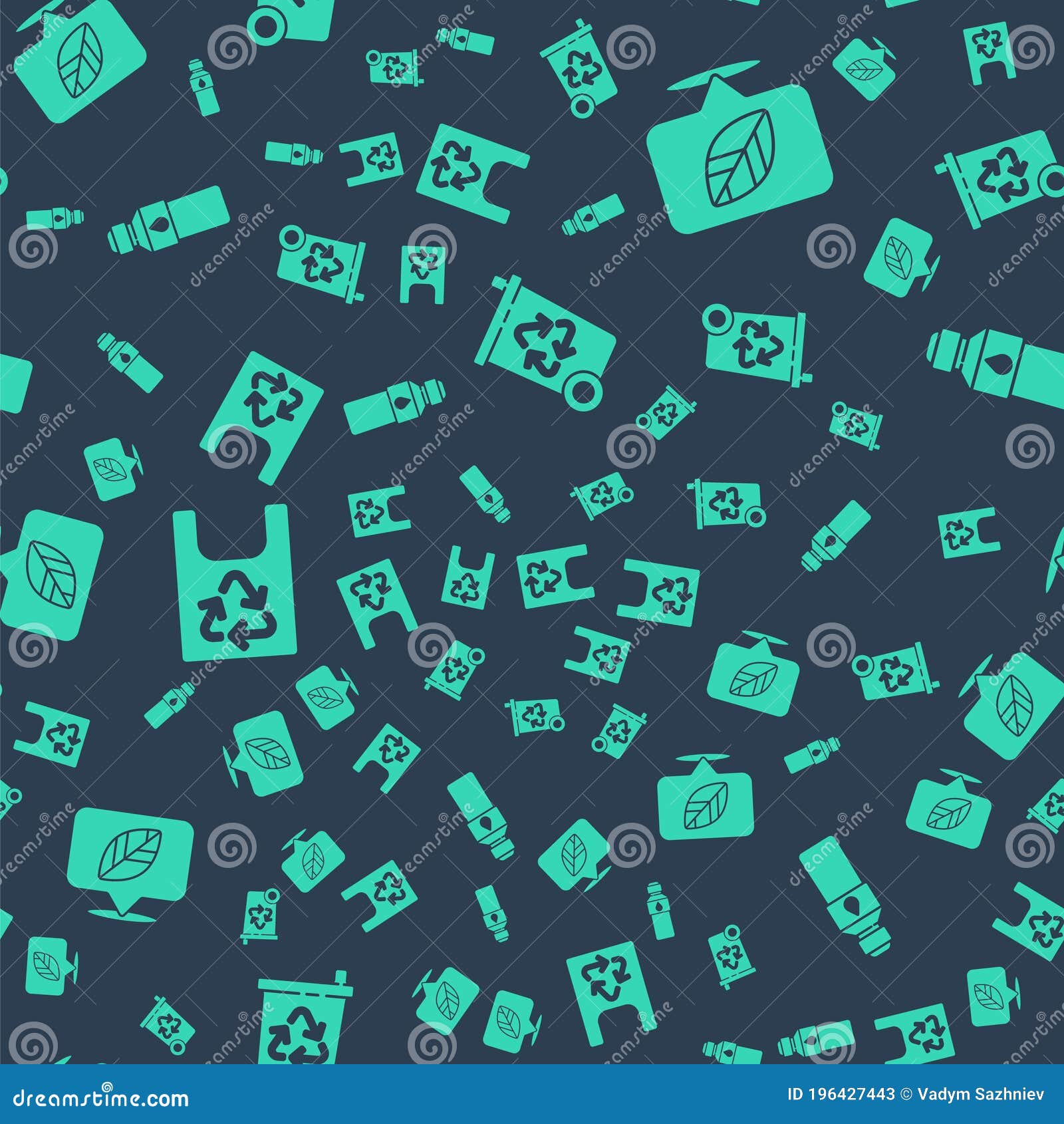 Set Recycle Bin with Recycle, Location with Leaf, Plastic Bag with