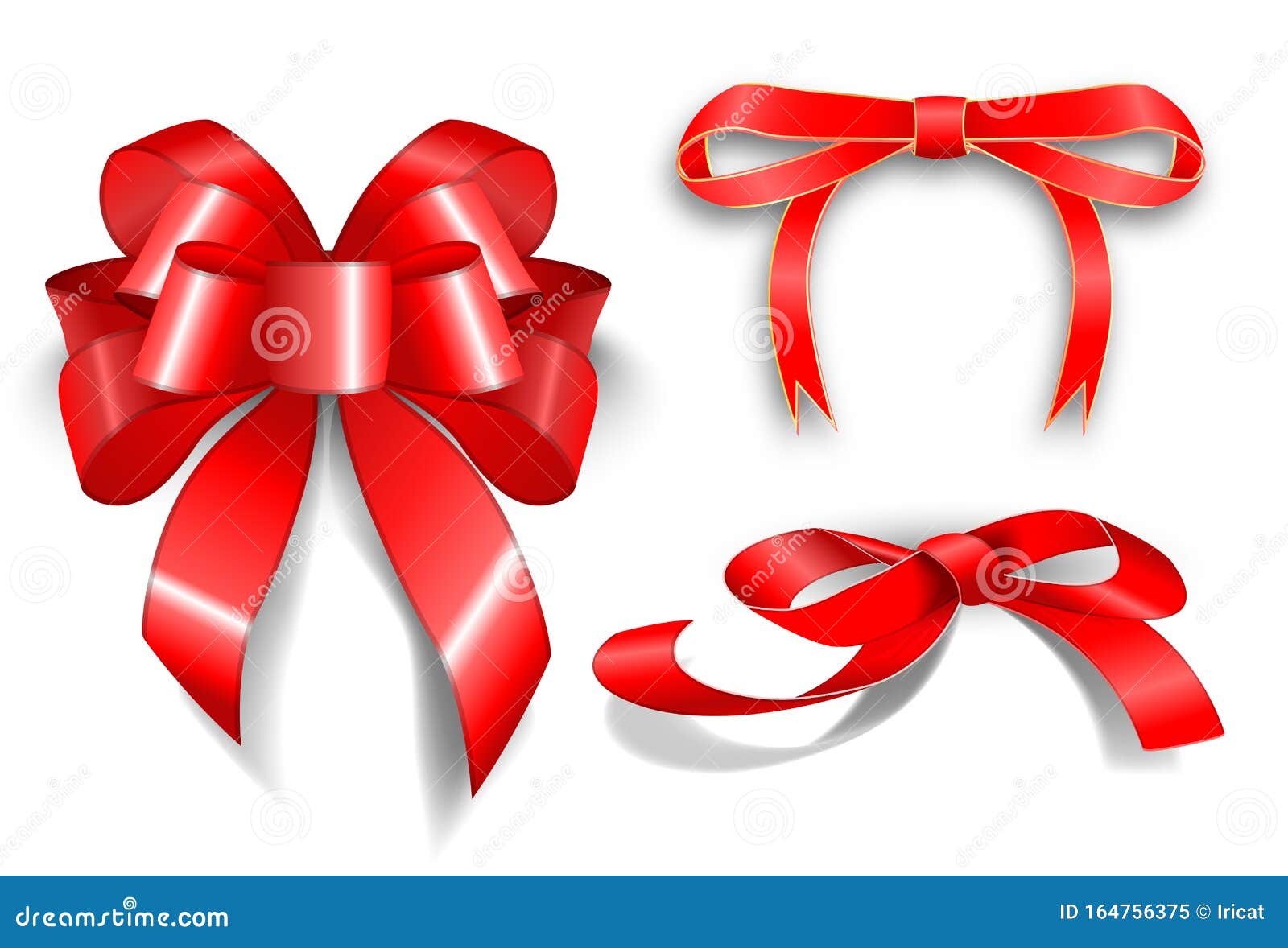 Set of Red Bows Isolated on White. Beautifully Tied Shiny Satin with Gold  Ribbon Stock Vector - Illustration of concept, beautiful: 164756375