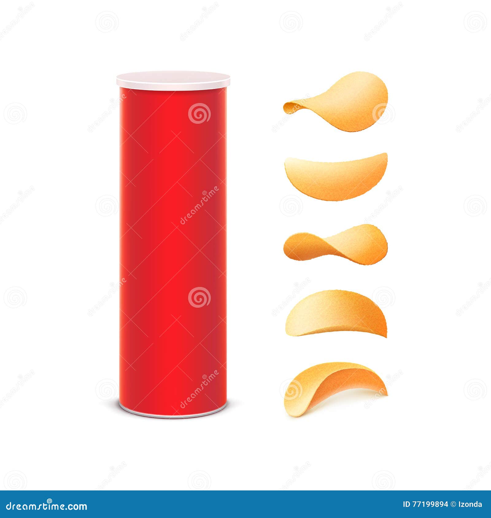 Box container tube with stack of potato chips Vector Image