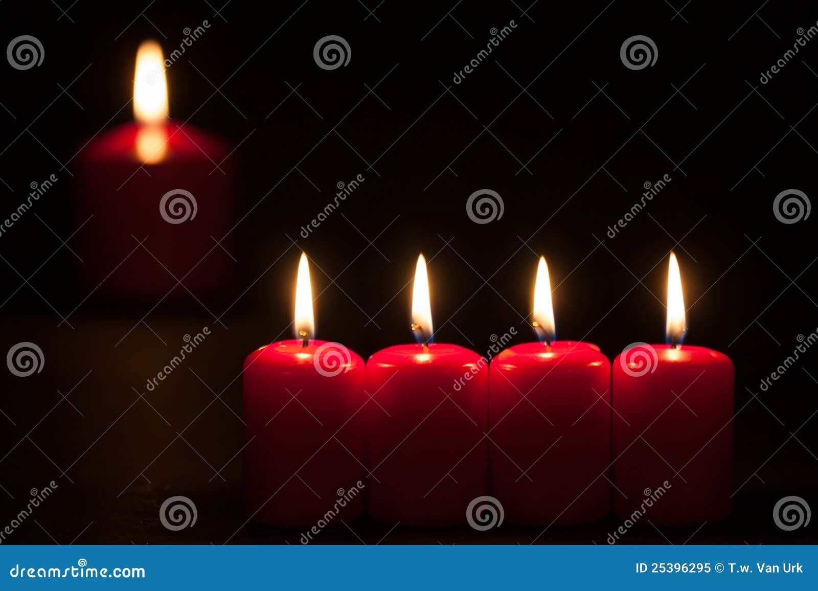 Set of Red Candles Burning in the Dark Stock Image Image of heat