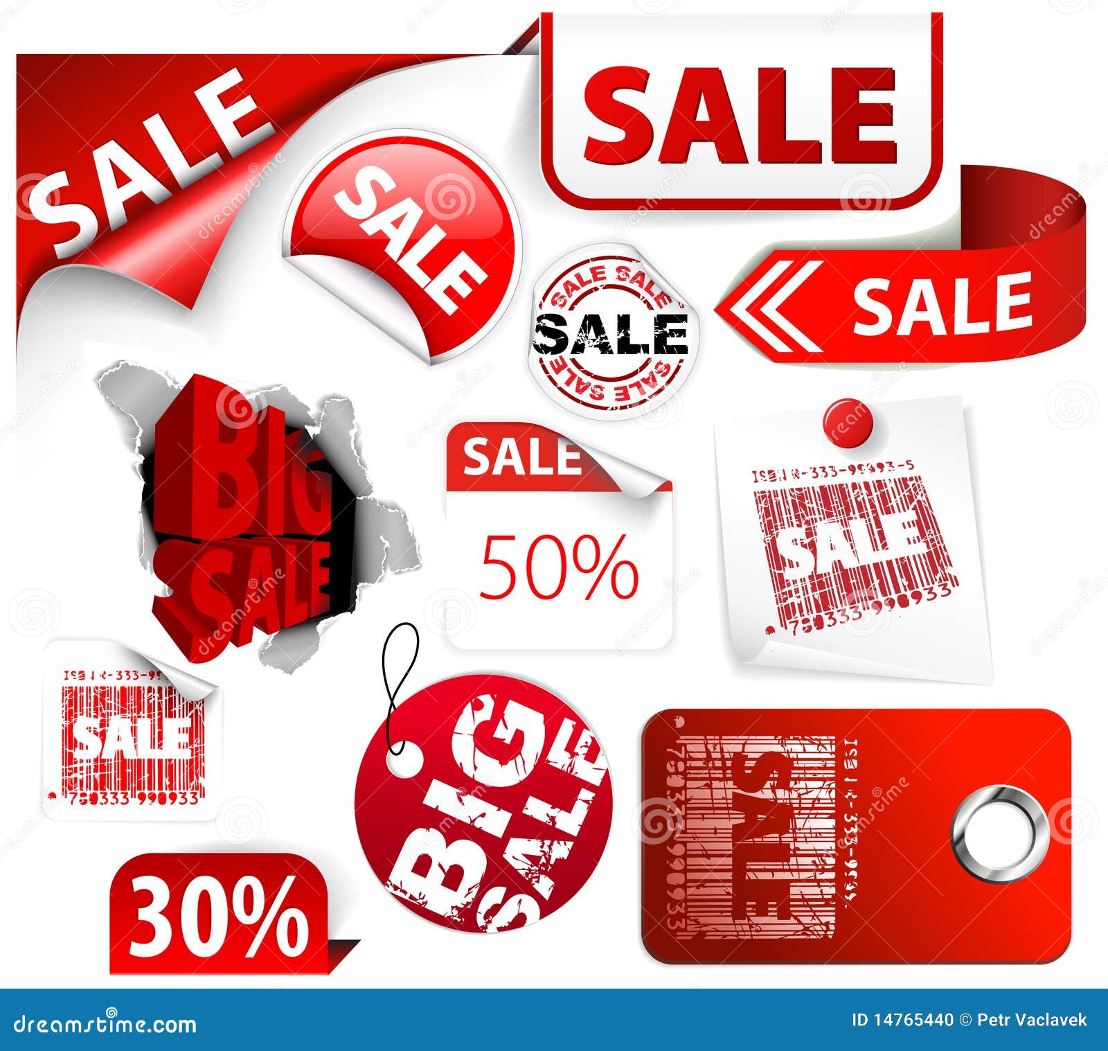 Set of Red Discount Tickets, Labels, Stamps Stock Illustration