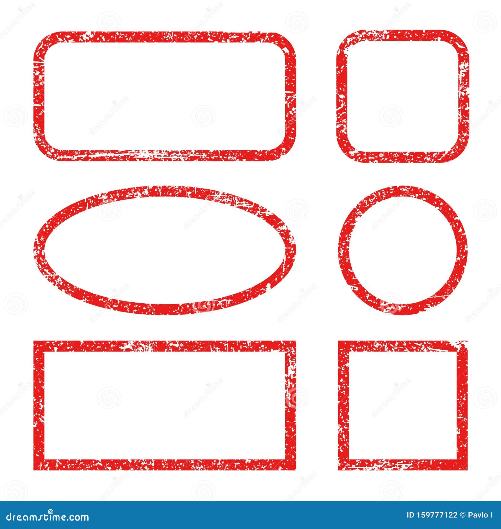 Set Red Frames of Rubber Stamp Icons, Grunge Scratching Post Stamp