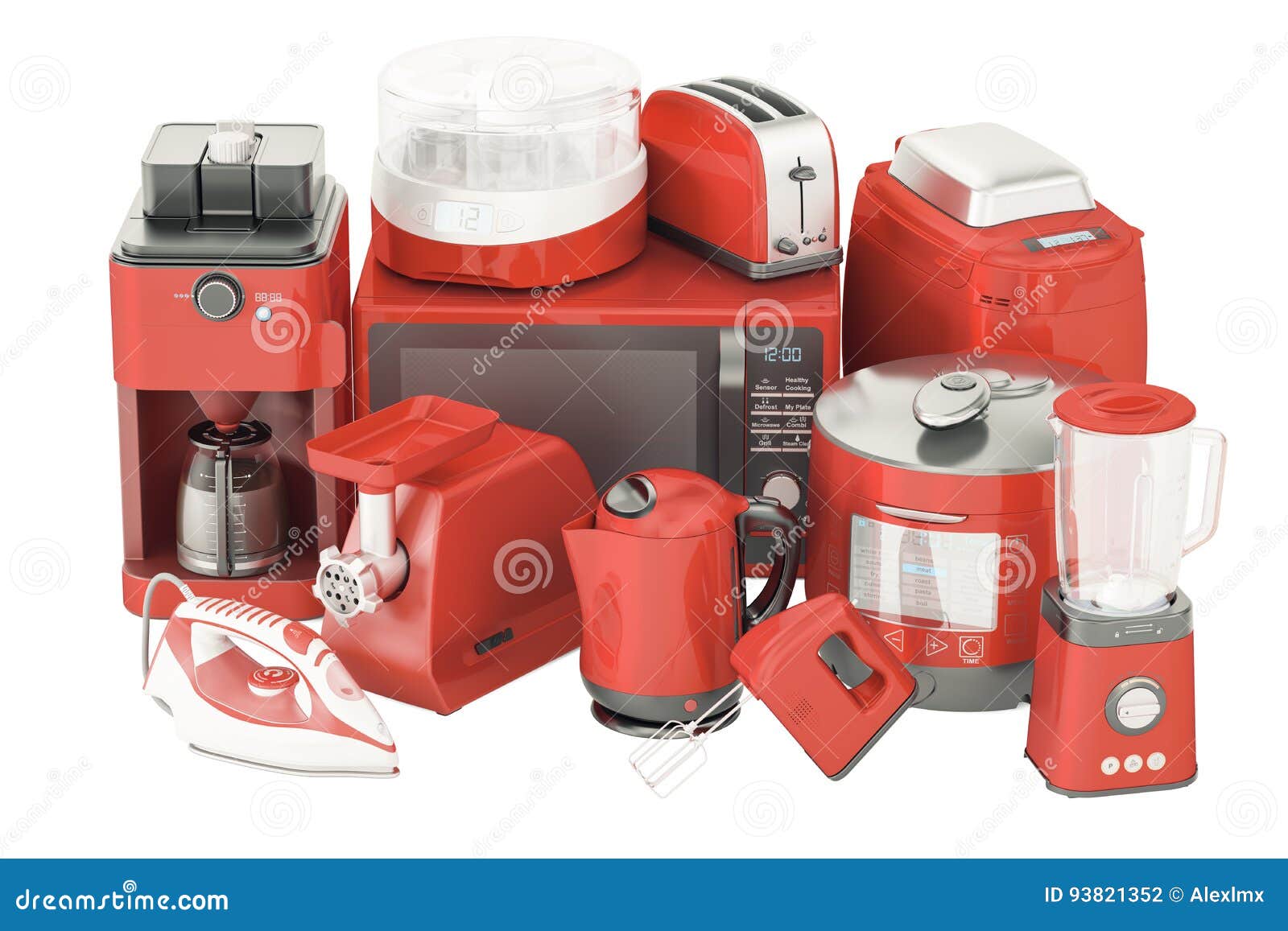 Set Of Red Kitchen Home Appliances Toaster