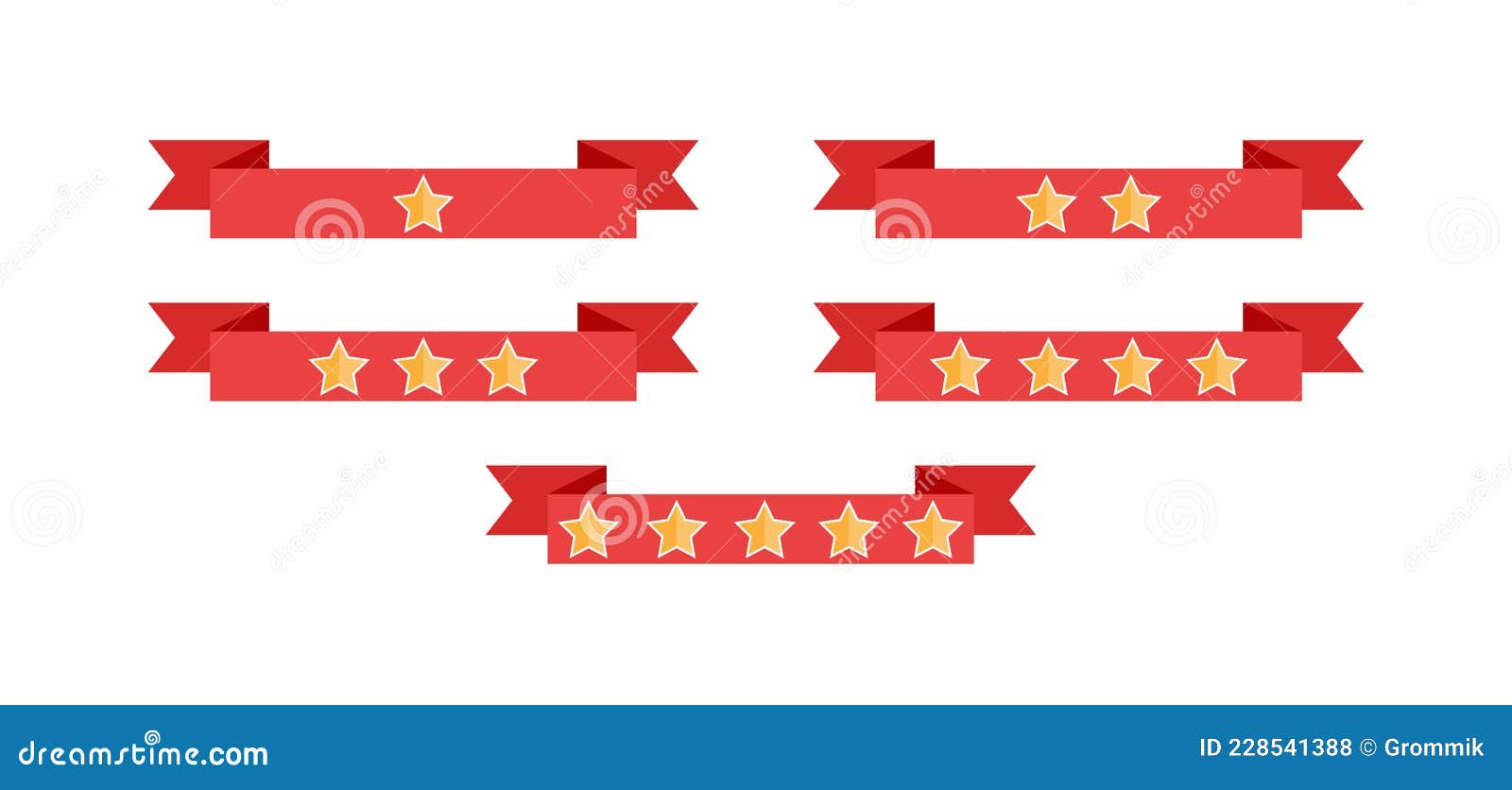Set of Red Ribbons with Rating Stars Stock Vector Illustration of