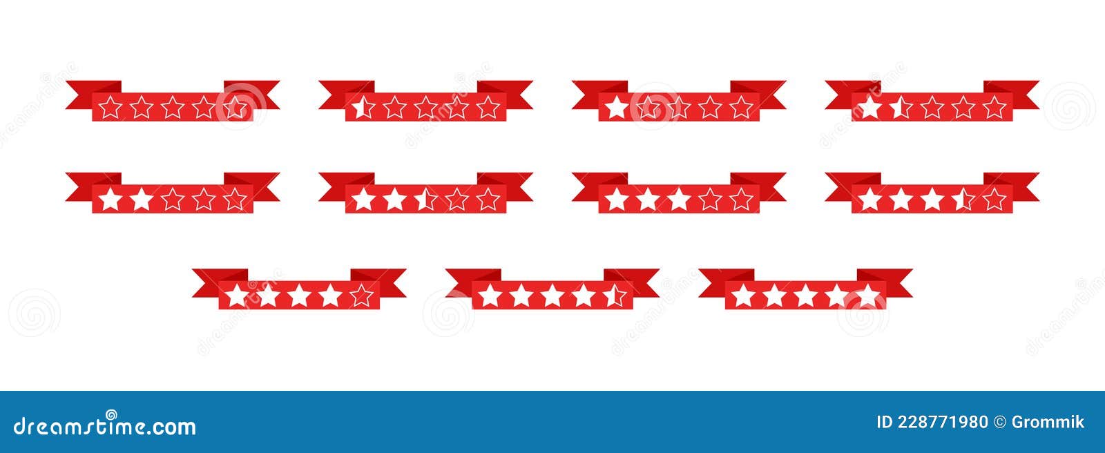 Set of Red Ribbons with Rating Stars Stock Vector Illustration of
