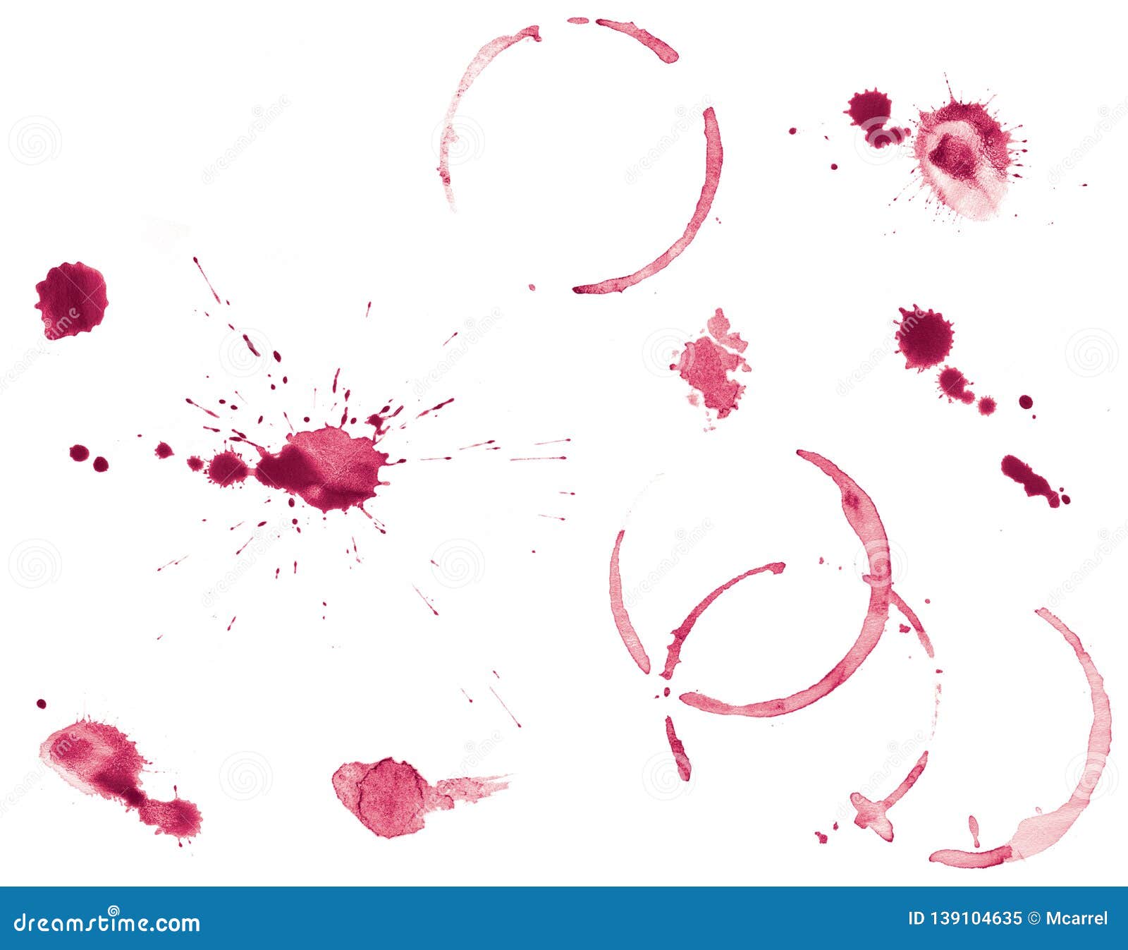 set of red wine stains and splatters
