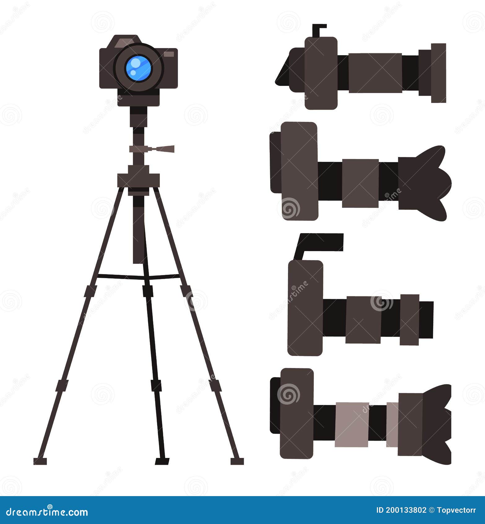 Set of Reflex Cameras with Removable Lens, Side View, Photocamera at Tripod, Isolated at White Stock Vector - Illustration of logo, paparazzi: 200133802 Set of Reflex Cameras with Removable Lens, Side View, Photocamera at Tripod, Isolated at White Stock Vector - Illustration of logo, paparazzi: 200133802