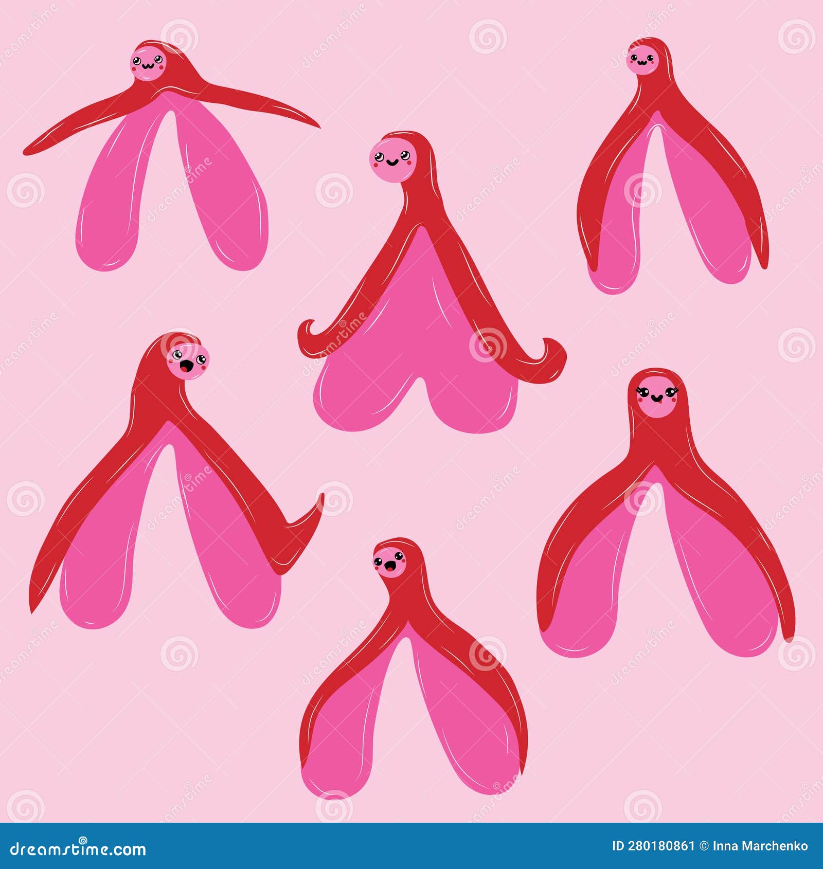 Set Of Reproductive System Of The Clitoris With Kawaii Eyes Clitoral Glans Stock Vector