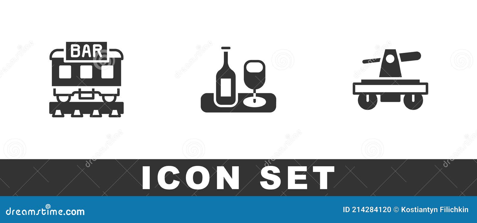 Set Restaurant Train, Wine Bottle with Glass and Draisine or Handcar