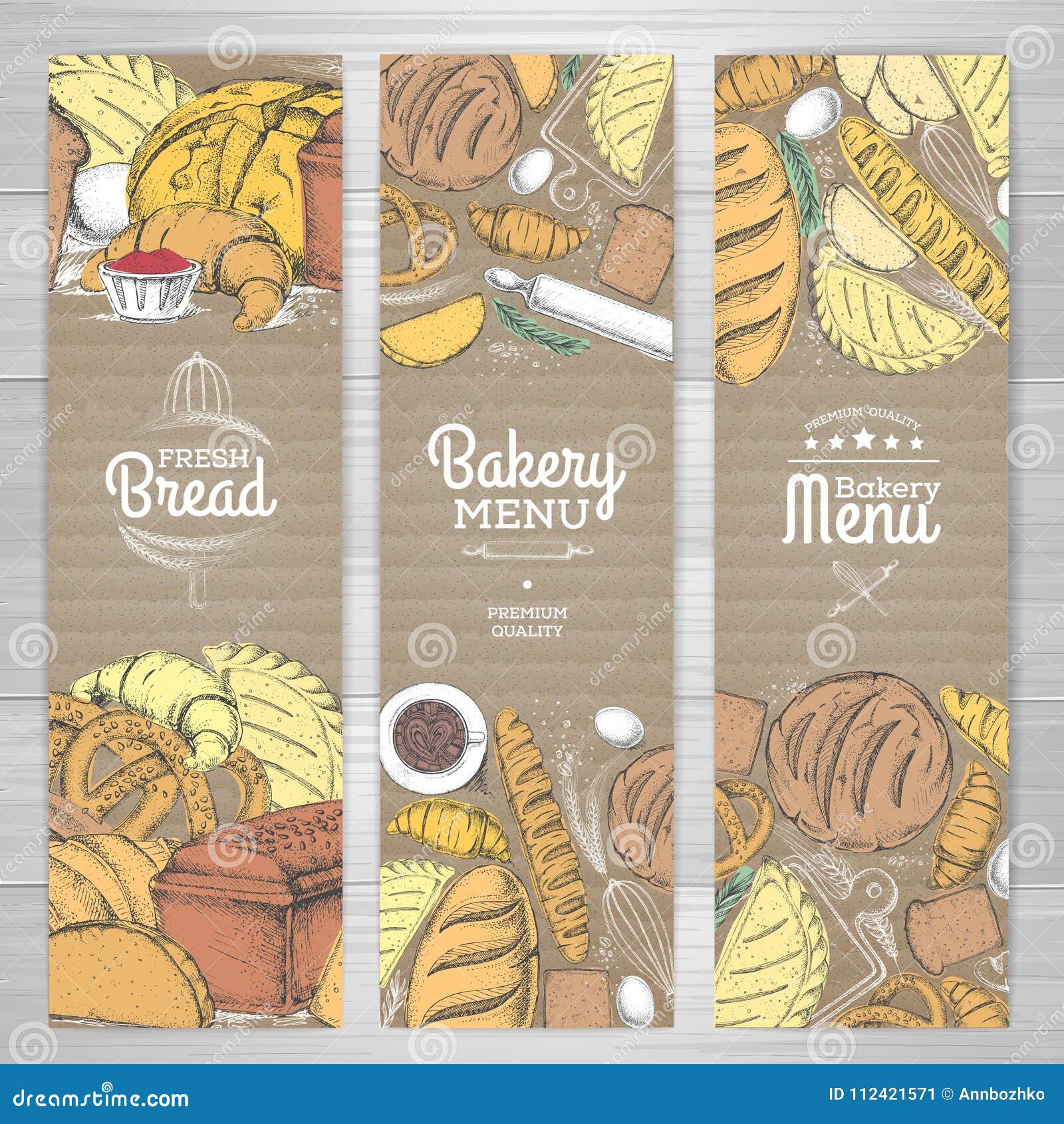 set of retro bakery banners on cardboard. bakery products