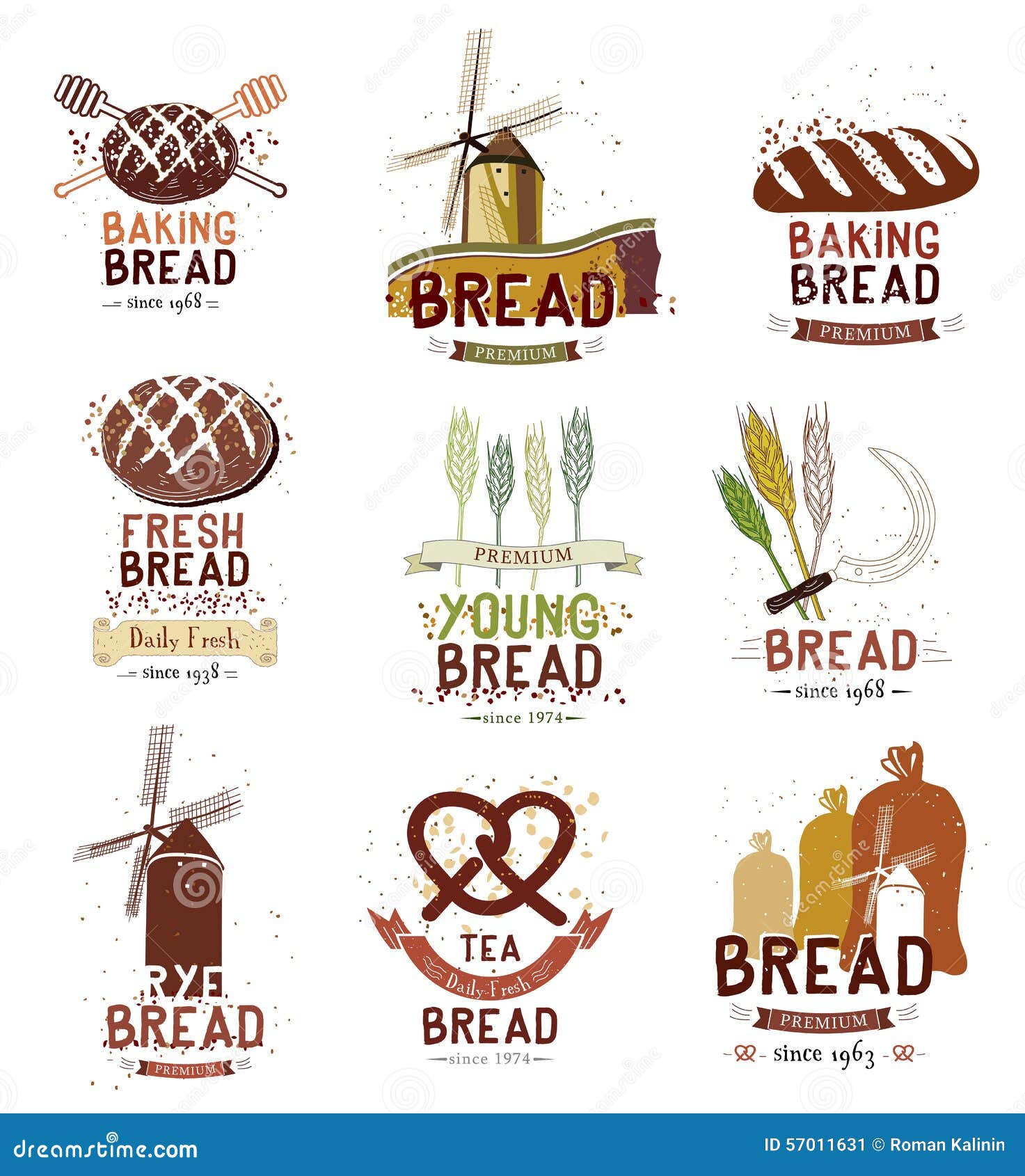 Retro Bread Bakery Old Style Logos Labels Badges Emblems Cartoon Vector