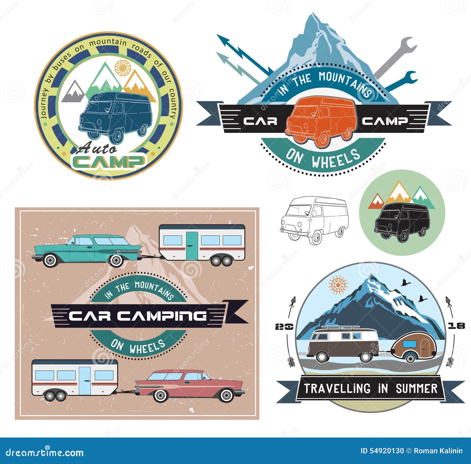 Set of Retro Car Camping Logo and Design Elements Stock Vector ...