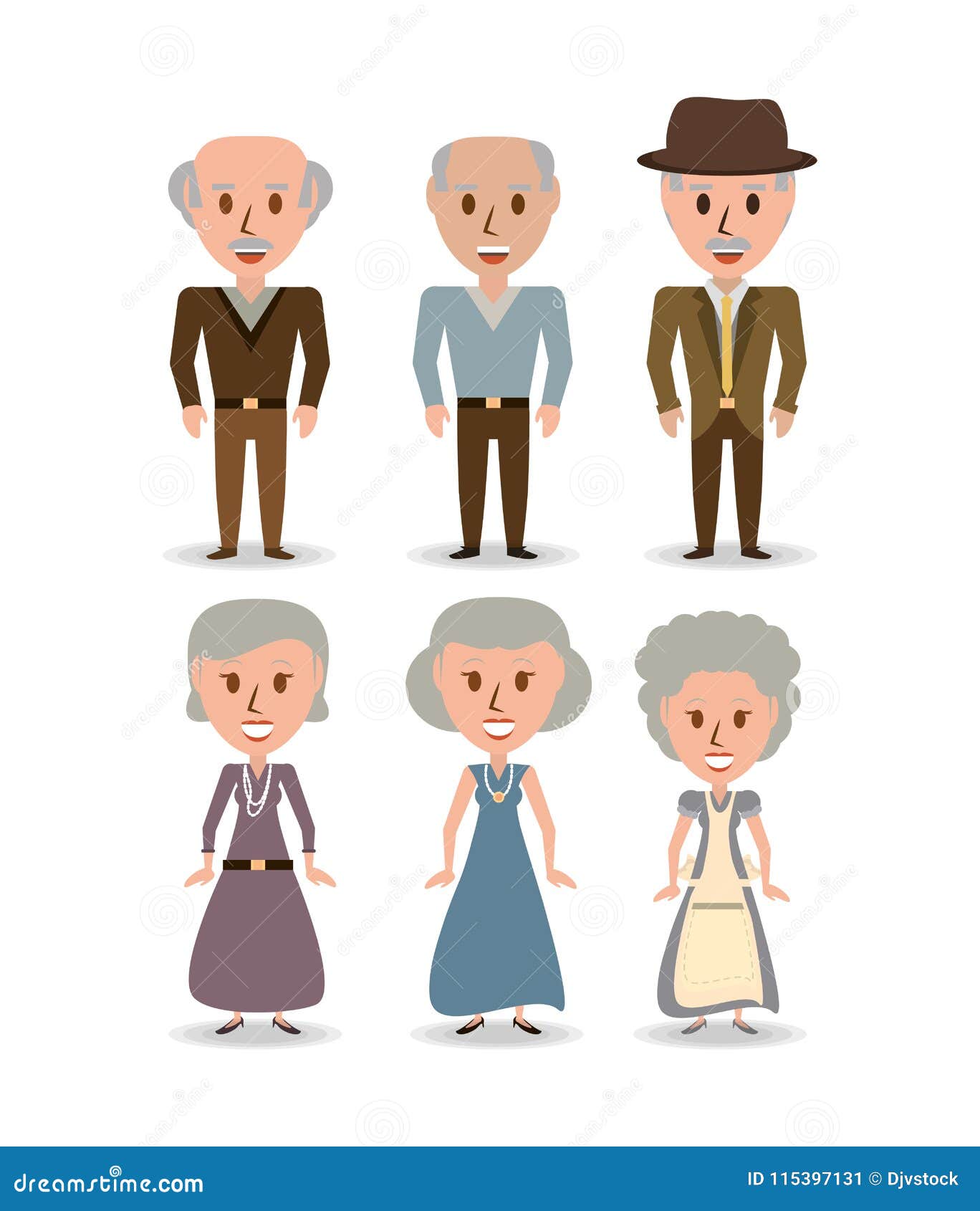 Set Retro Old People with Hairstyle Stock Vector Illustration of