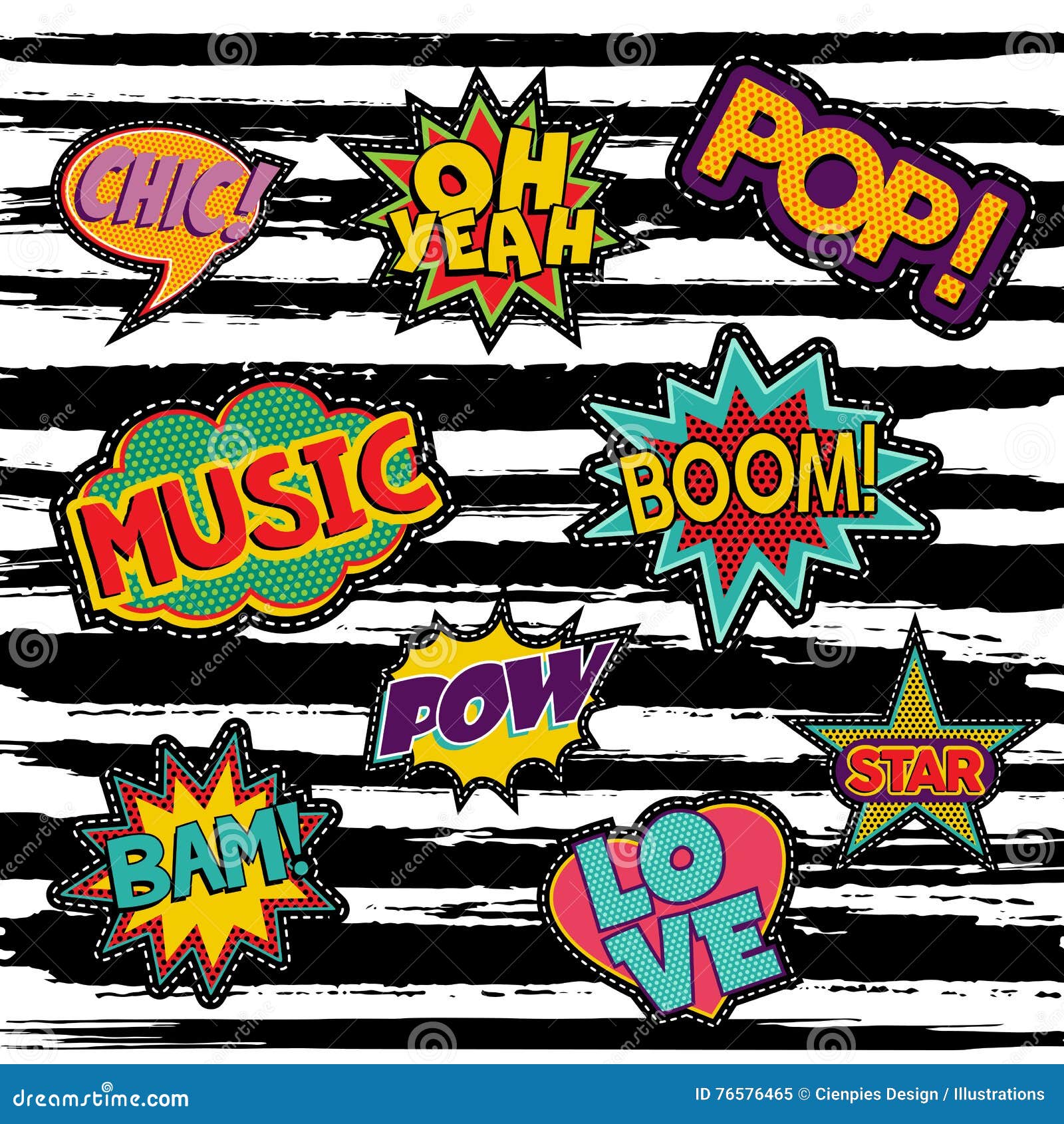 Set of Retro Pop Art Sticker or Patch Designs Stock Vector