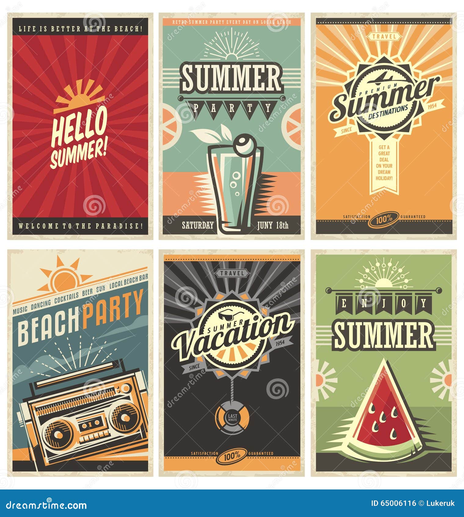 set of retro summer holiday posters