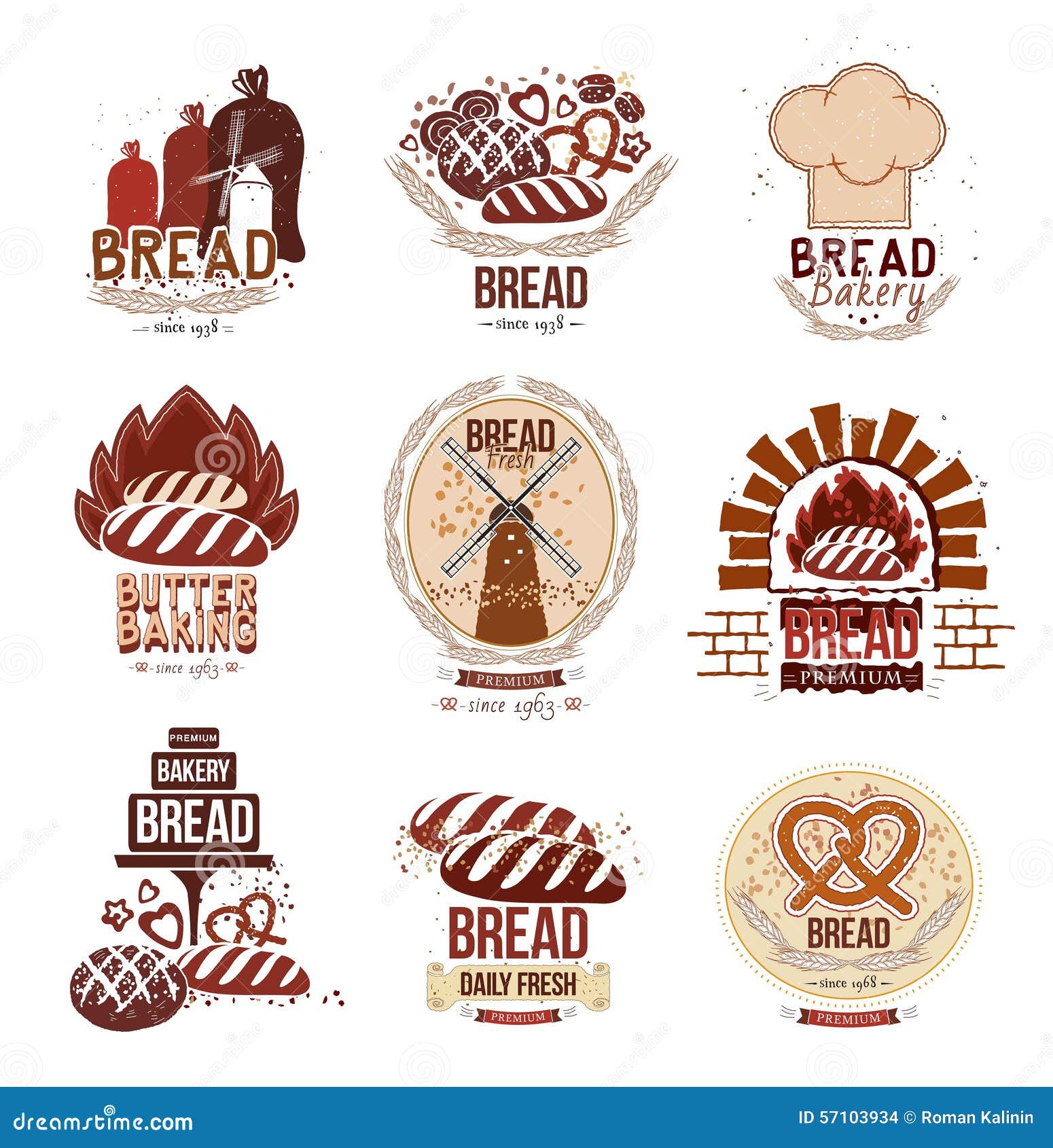 Set of Retro Vector Bakery Logos and Bread. Stock Vector ...