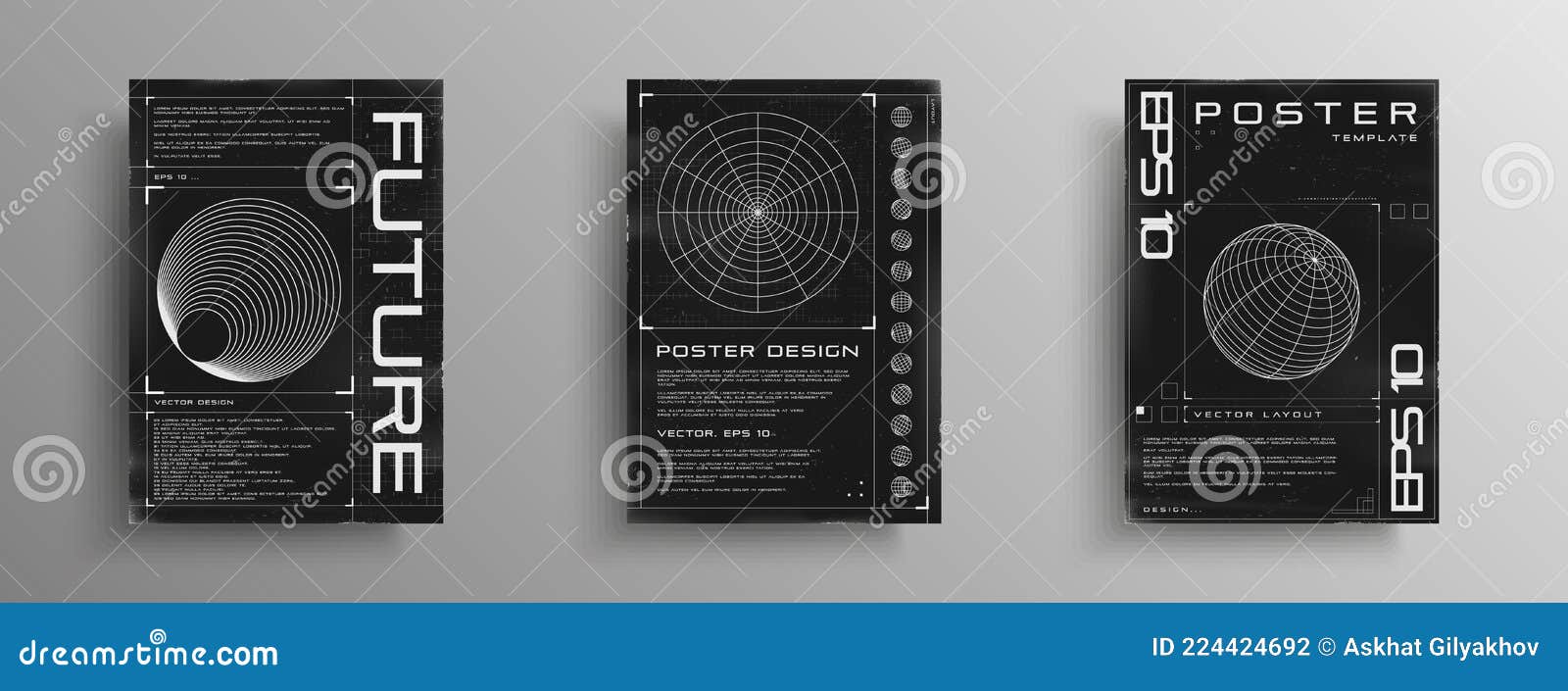 Set of Retrofuturistic Posters with HUD Elements, Radial Figure, Polar ...