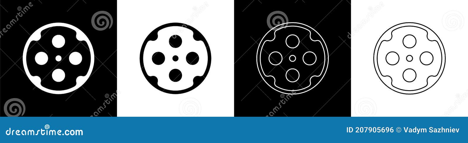 Set Revolver Cylinder Icon Isolated on Black and White Background