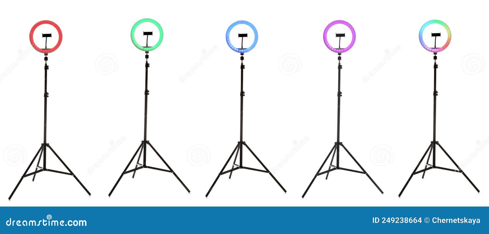Set of Ring Lights on White Background, Banner Design Stock Photo