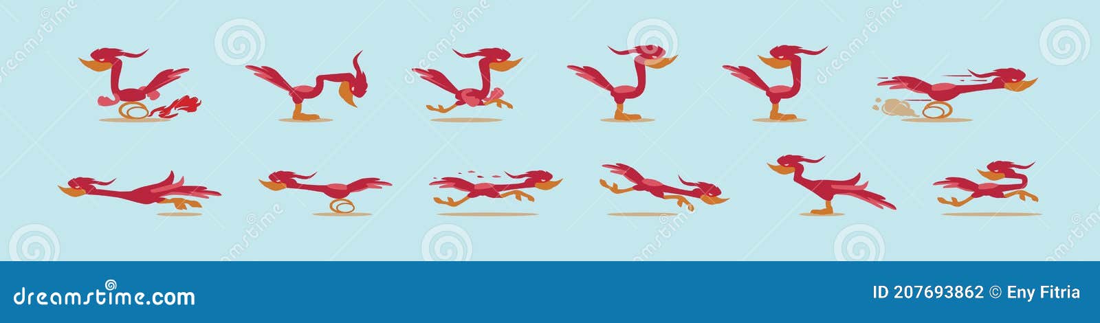 set of roadrunner cartoon icon  template with various models.    on blue background