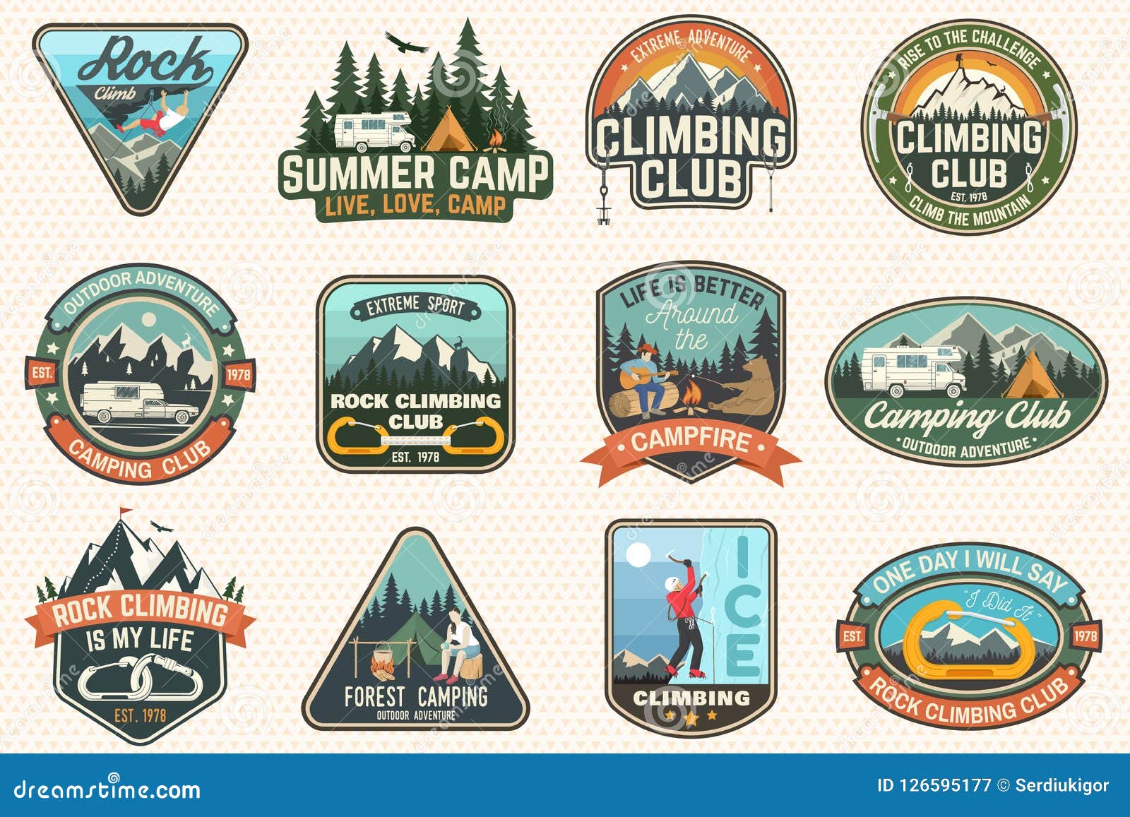 Download Set Of Rock Climbing Club And Summer Camp Badges. Vector ...