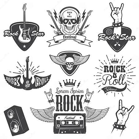 Set of Rock and Roll Music Emblems. Stock Vector - Illustration of ...