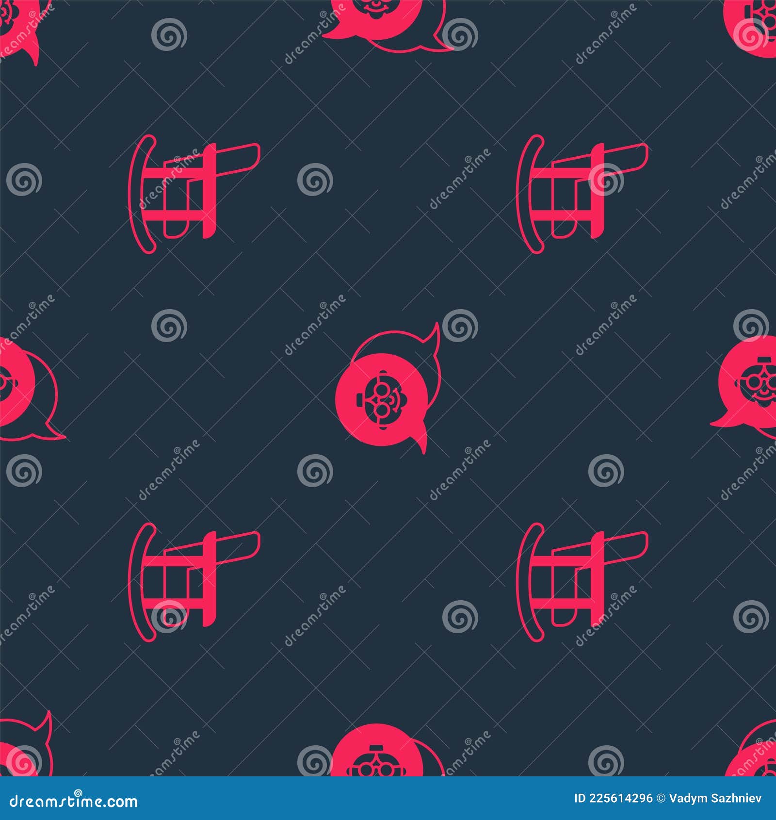 Set Rocking Chair and Grandmother on Seamless Pattern. Vector Stock