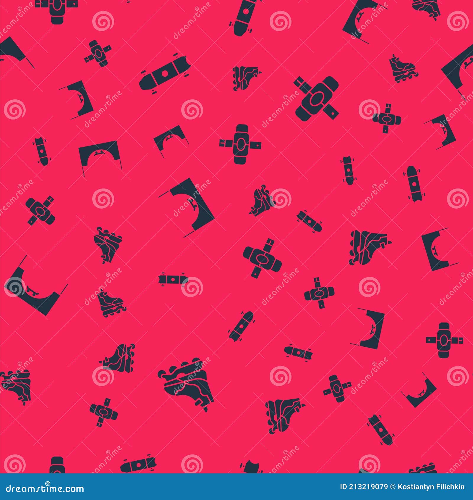 Set Roller Skate, Longboard or Skateboard, Skate Park and Knee Pads on