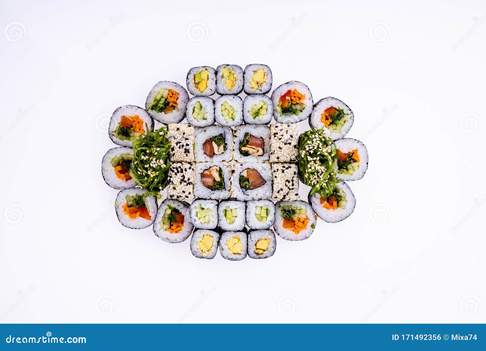 Set of Rolls for the Restaurant Menu on a Light Background4 Stock Photo