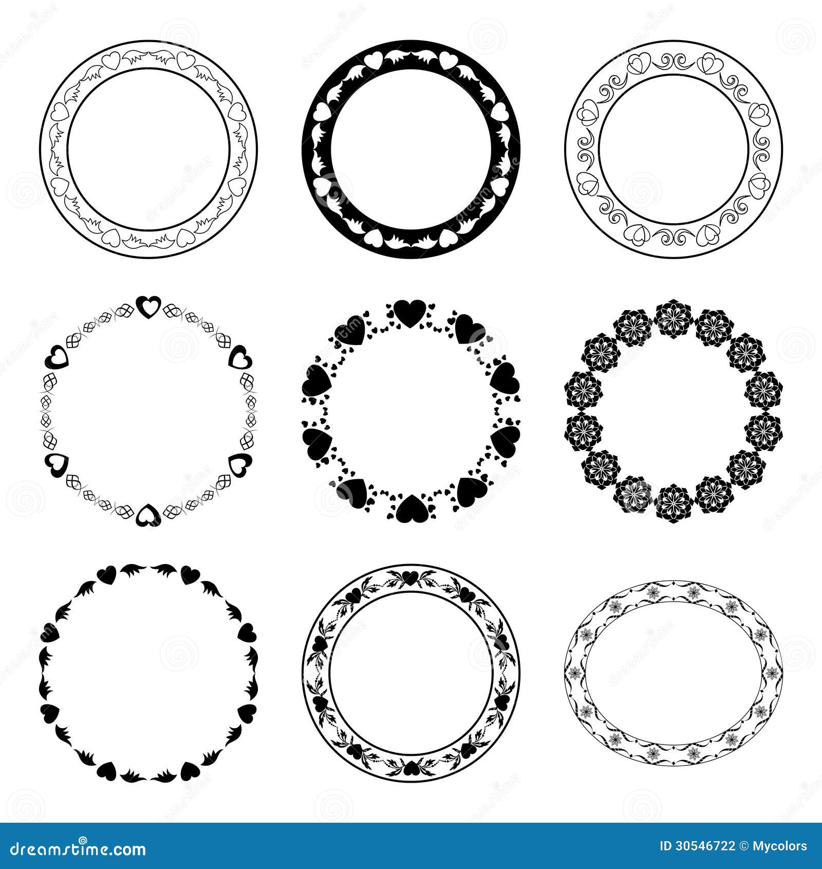 Download Set Of Romantic Vector Round Frames With Hearts Stock ...