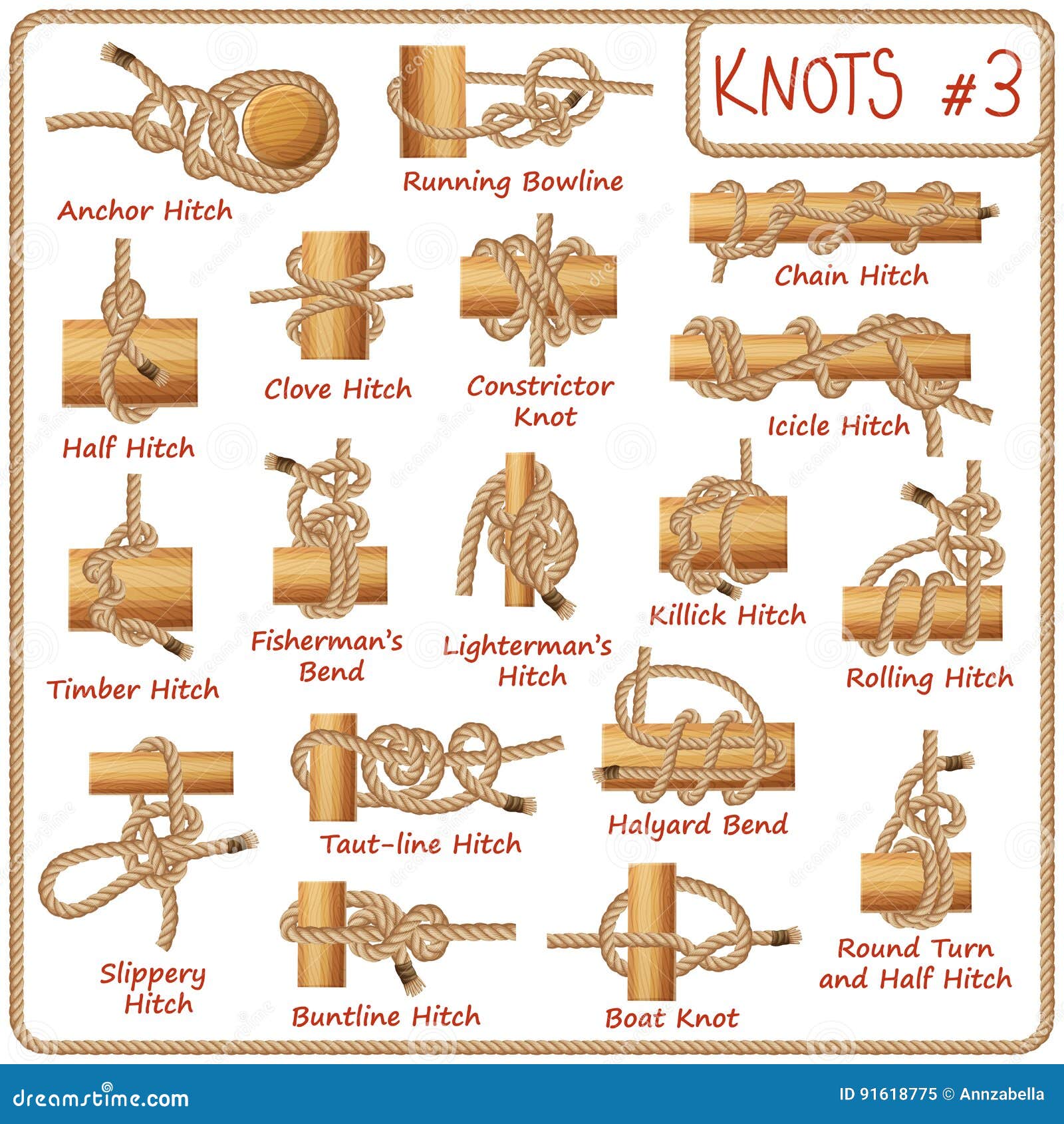 Set Of Rope Knots Hitches Bows Bends On White Background Decorative Vector Design Stock Vector Illustration Of Figure Drawing 91618775 As the name implies it is useful in tying the lead rope, which is attached to the halter, to a post or hitching rail. dreamstime com