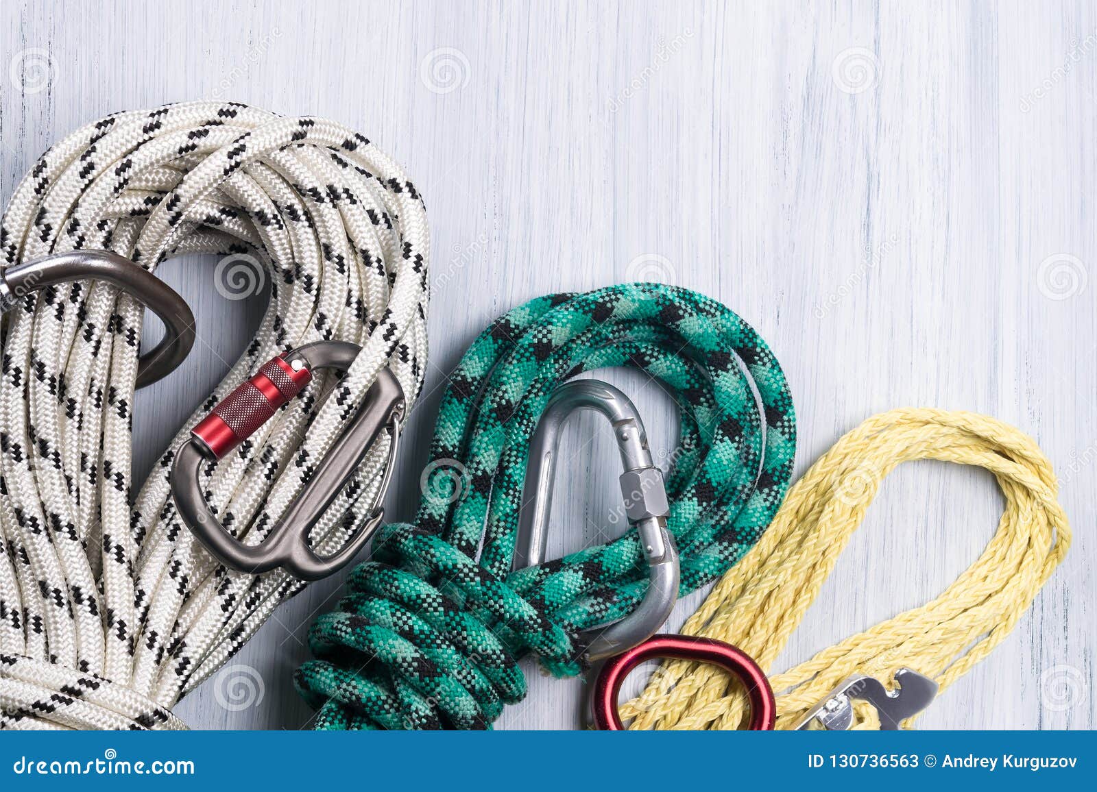 Set of Ropes of Different Colors and Sizes for a Rock Climber Stock ...