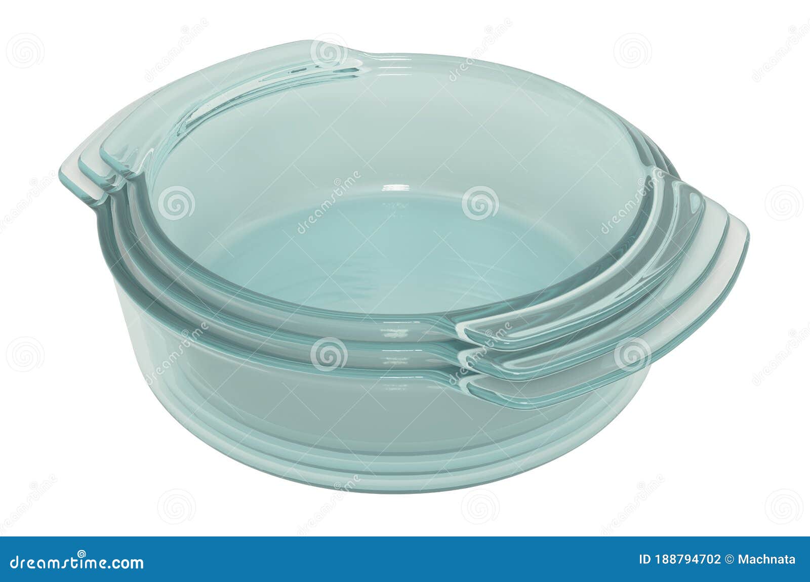 Set of Round Clear Glass Baking Dishes, 3D Rendering Stock Illustration
