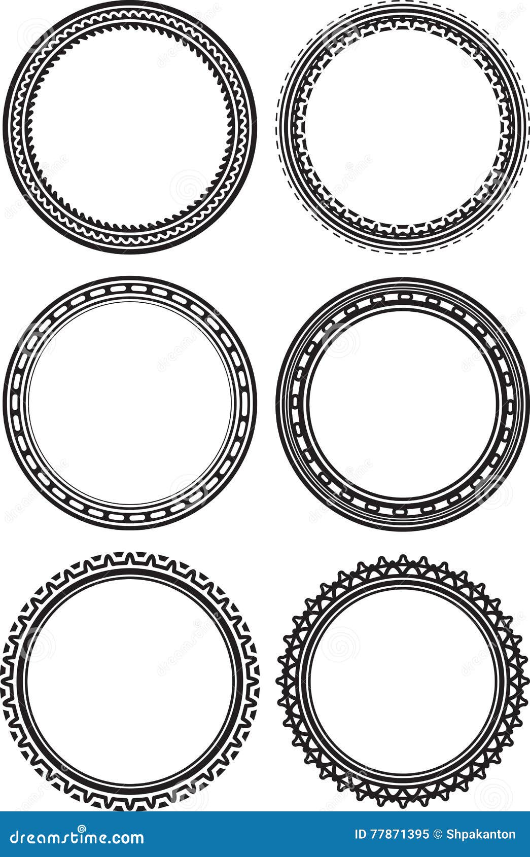 Set of 6 Round Frames or Templates for Rubber Stamps Stock Vector