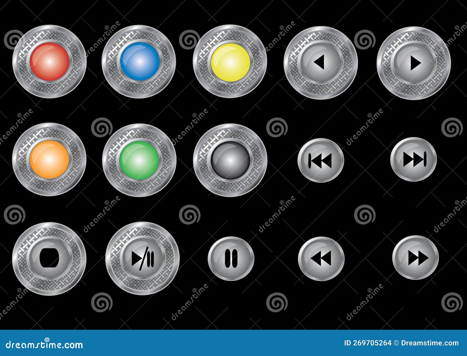 set of round patterned metal buttons.