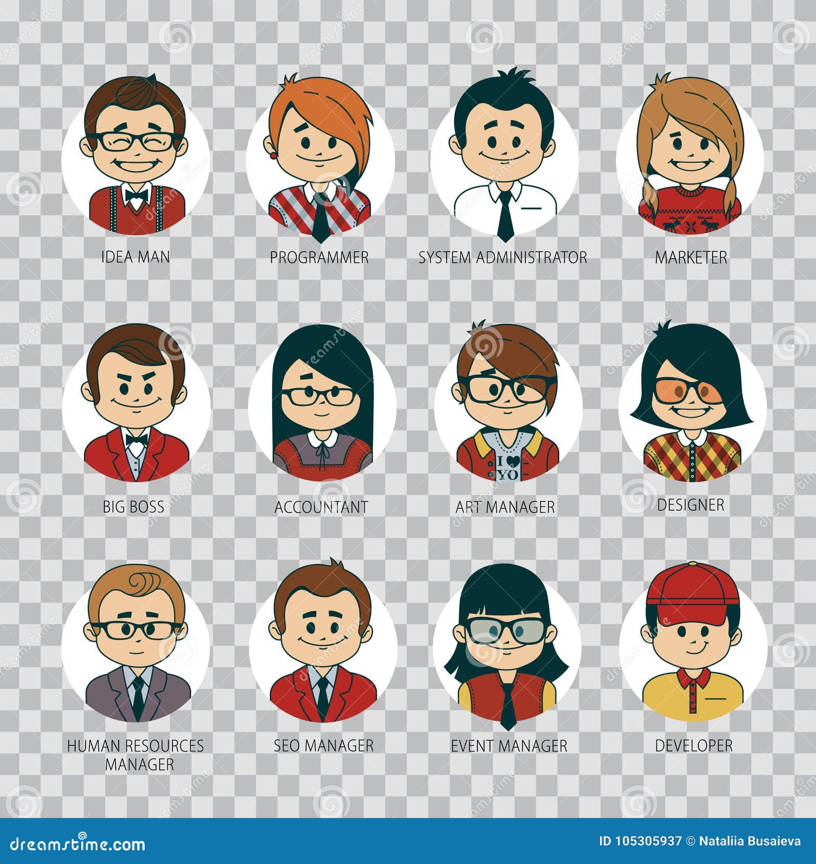 Set of Round People Icons Your Office Team. Collection of Professions in it  Company. it Industry Stock Vector - Illustration of profession, accountant:  105305937