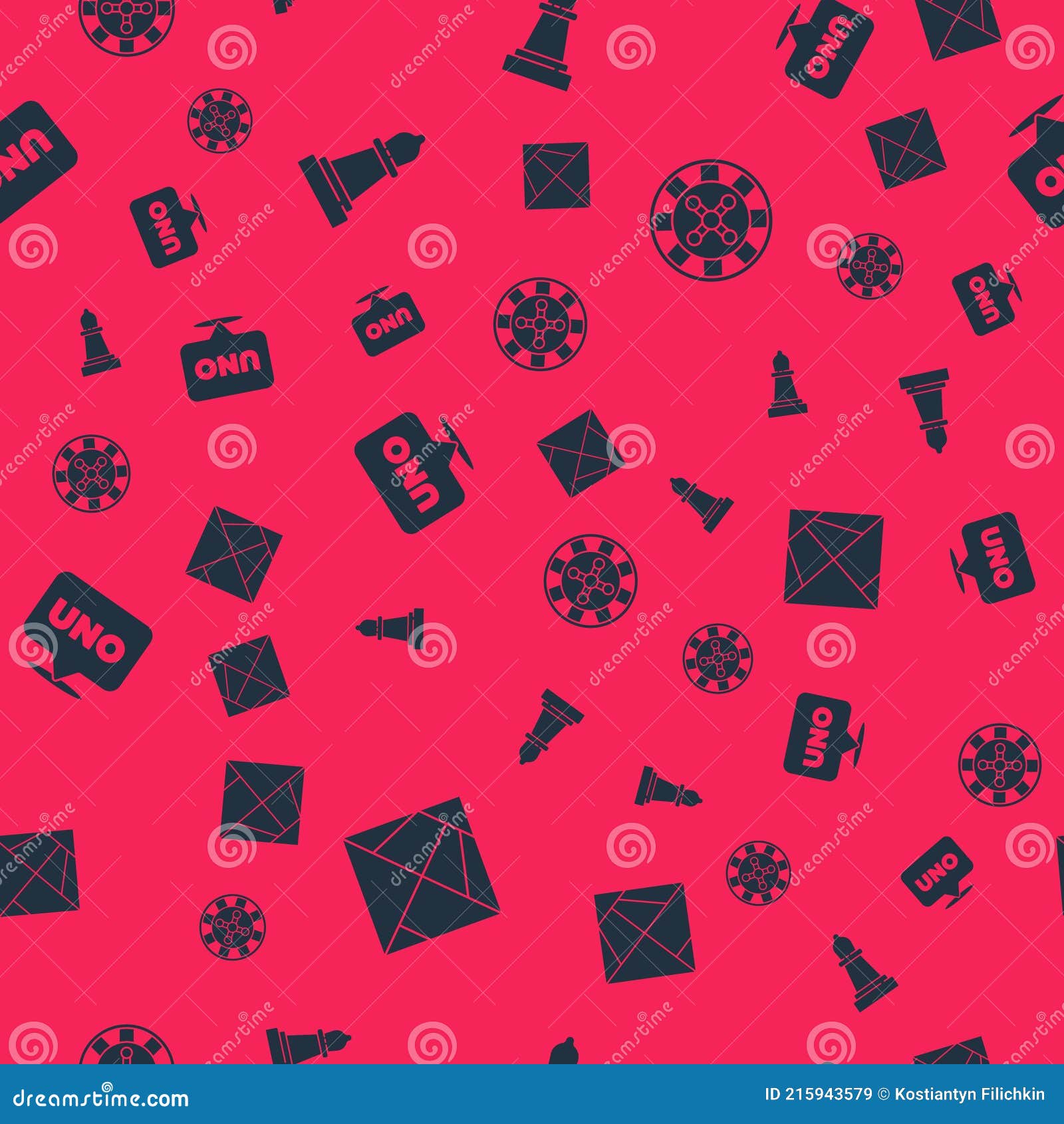 Set Rubik Cube, Chess, Uno Card Game and Casino Roulette Wheel on