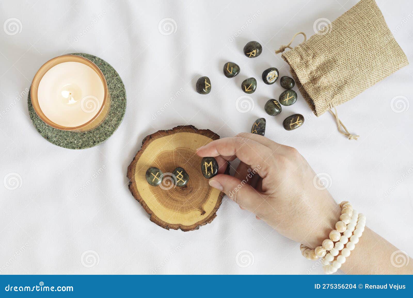Set of Rune Stones for Divination and Fortune Telling Stock Photo