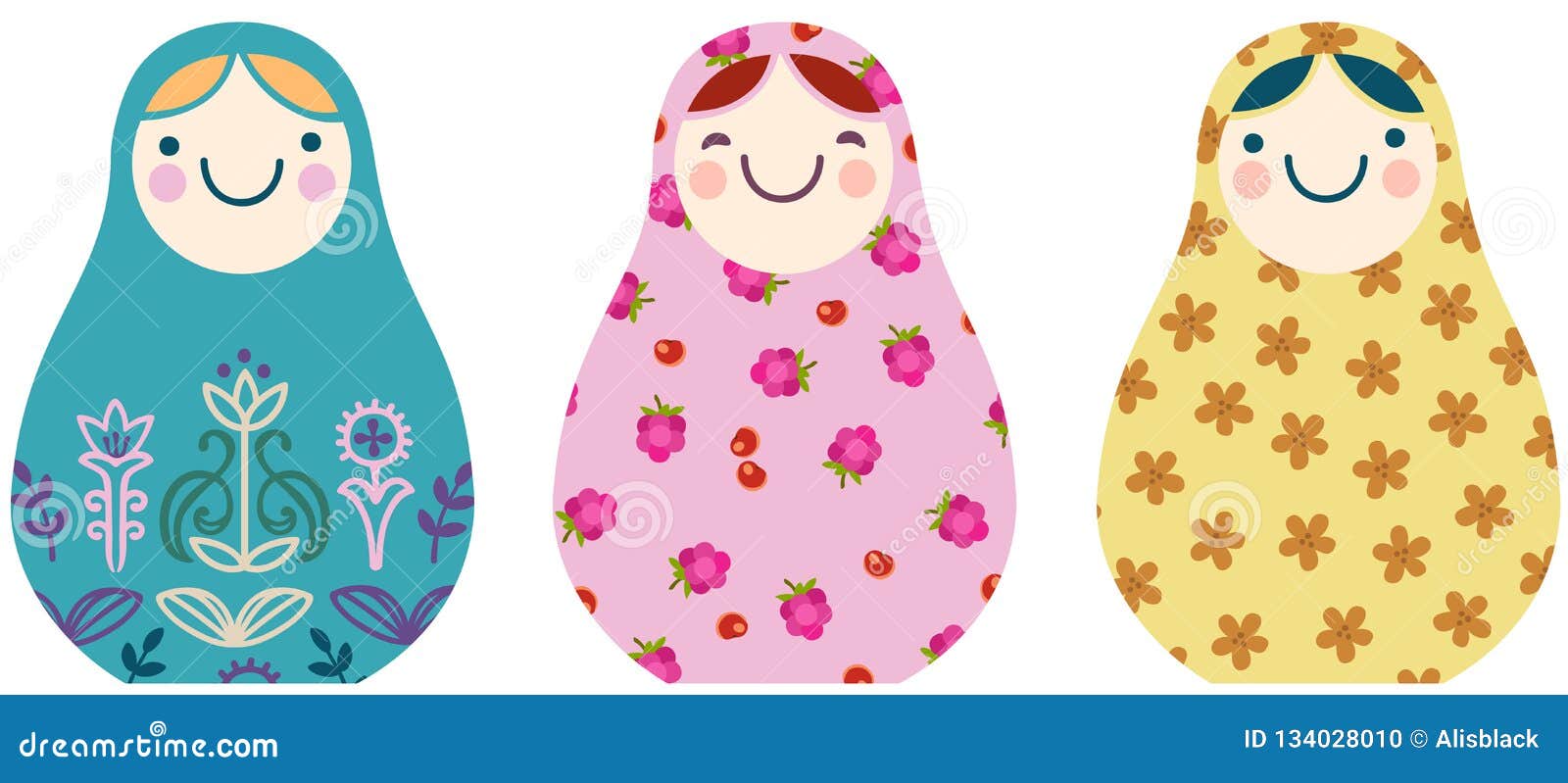 Set of Russian Nesting Dolls in a Simplified Cartoon Style Stock Vector