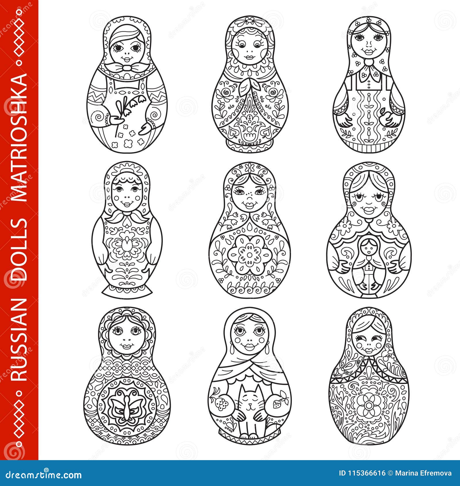 Set of Russian Traditional Nested Dolls Matryoshka. Stock Vector Set of Russian Traditional Nested Dolls Matryoshka. Stock Vector