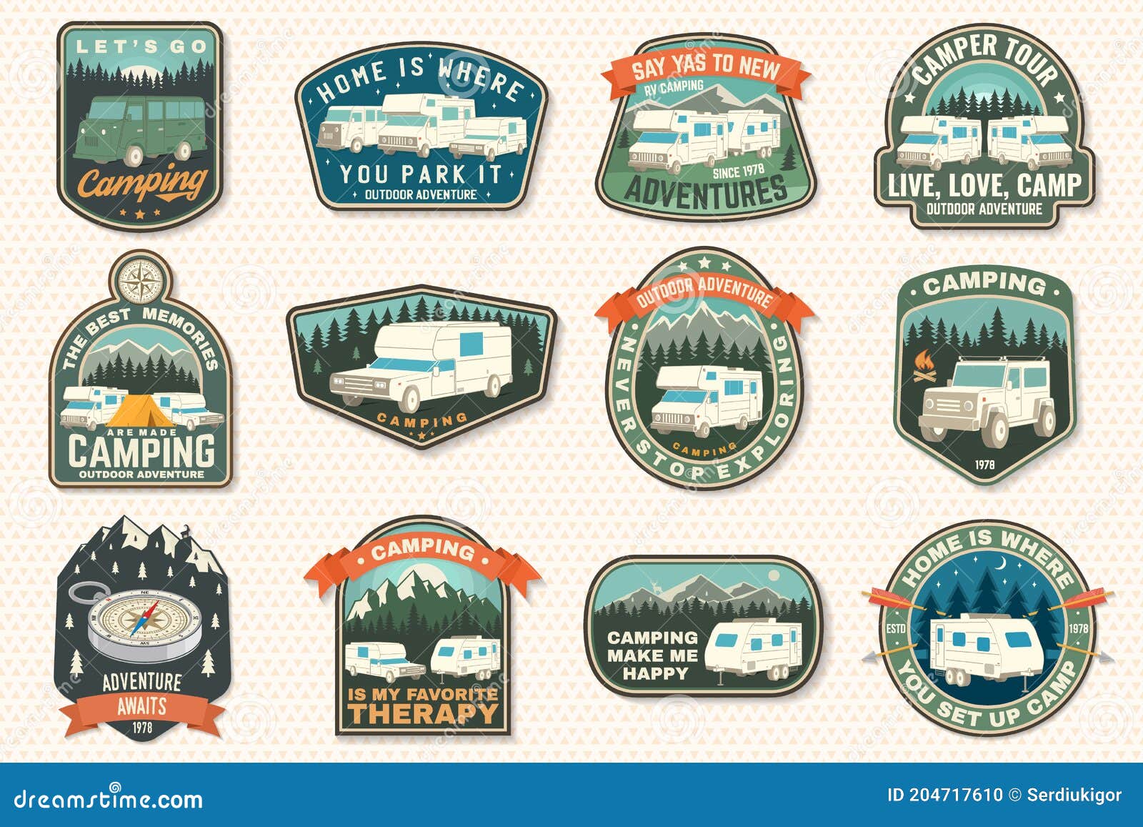 Set of Rv Camping Badges, Patches. Vector Concept for Shirt or Logo ...