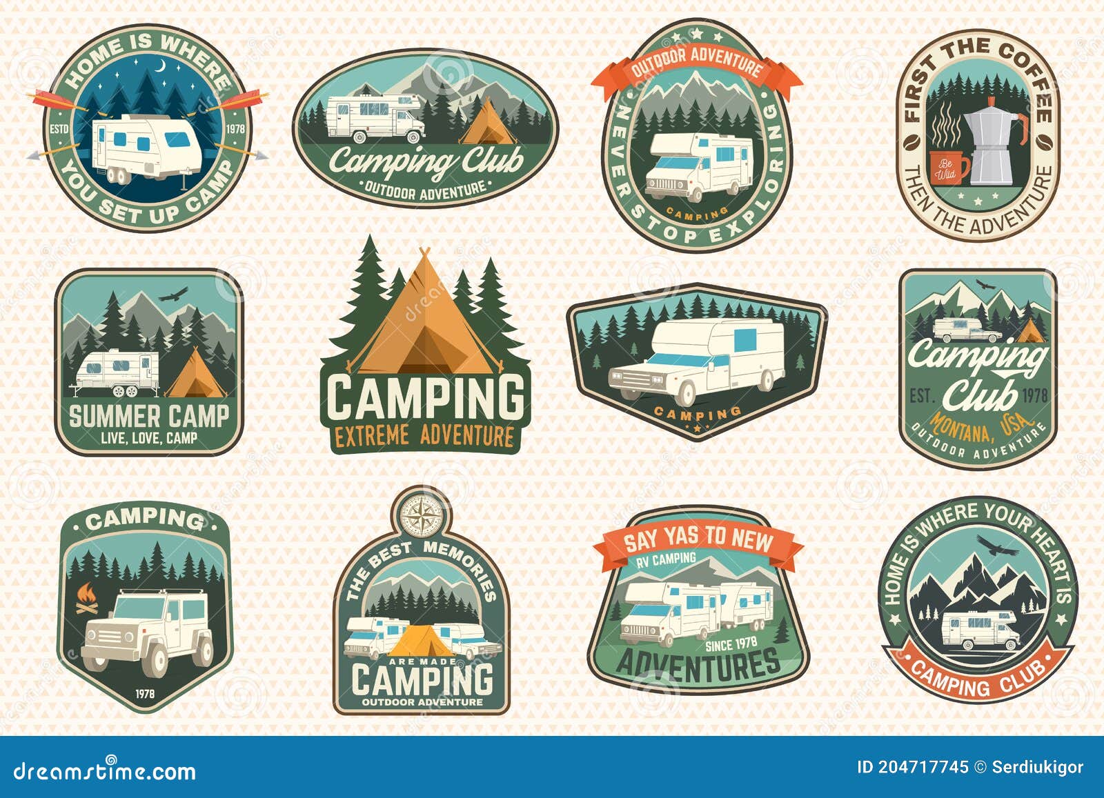 Set of Rv Camping Badges, Patches. Vector. Concept for Shirt or Logo ...