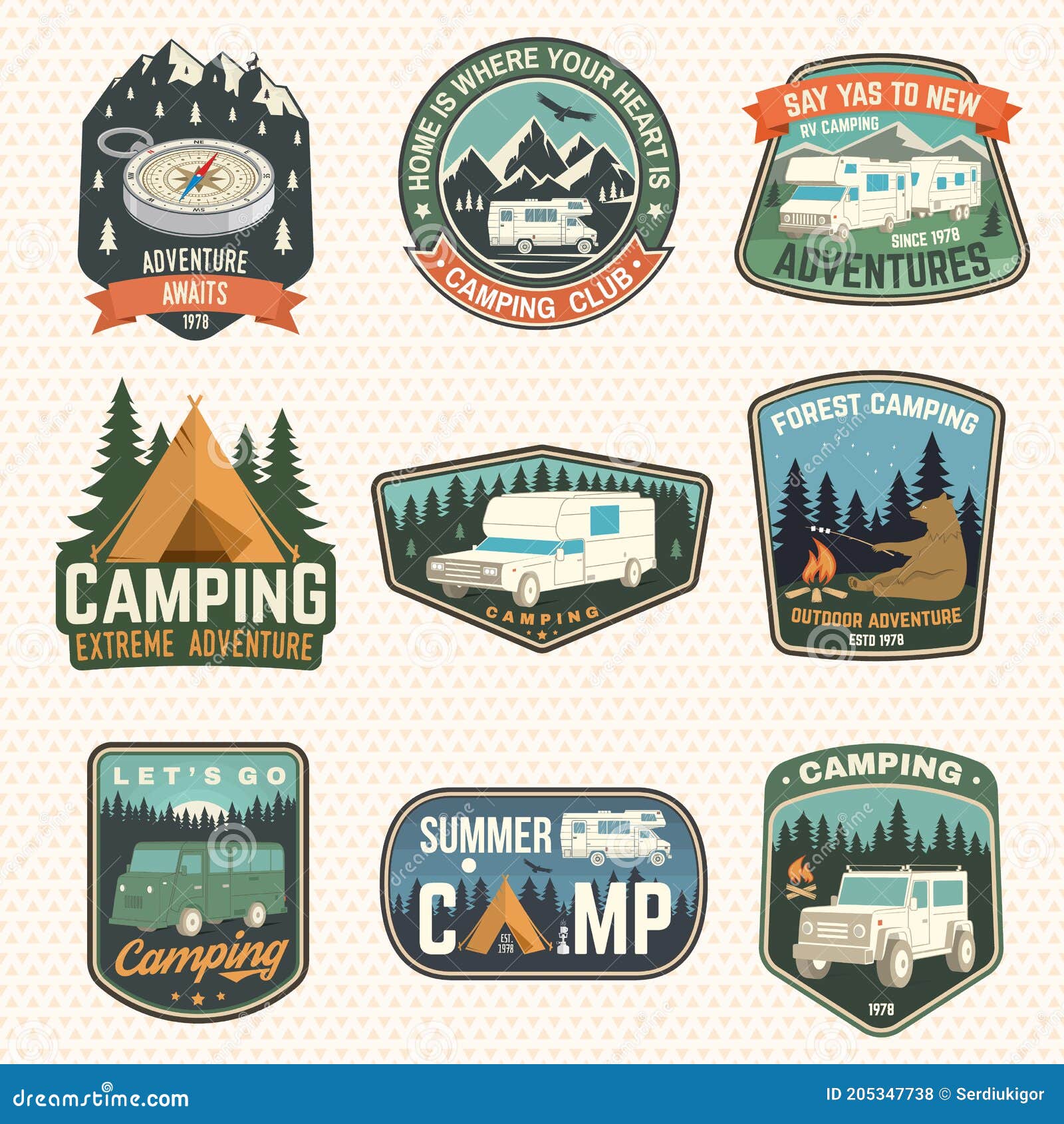 Set of Rv Camping Badges, Patches. Vector. Concept for Shirt or Logo ...