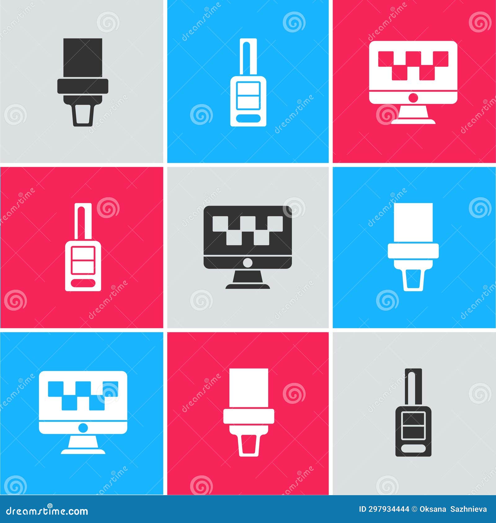 Set Safety Belt, Car Key with Remote and Computer Call Taxi Service