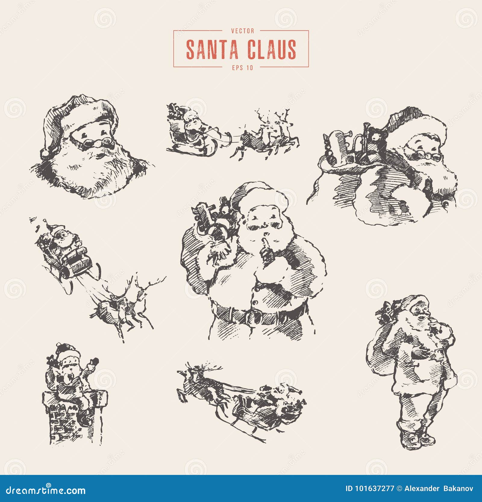set of santa clauses, hand drawn  sketch
