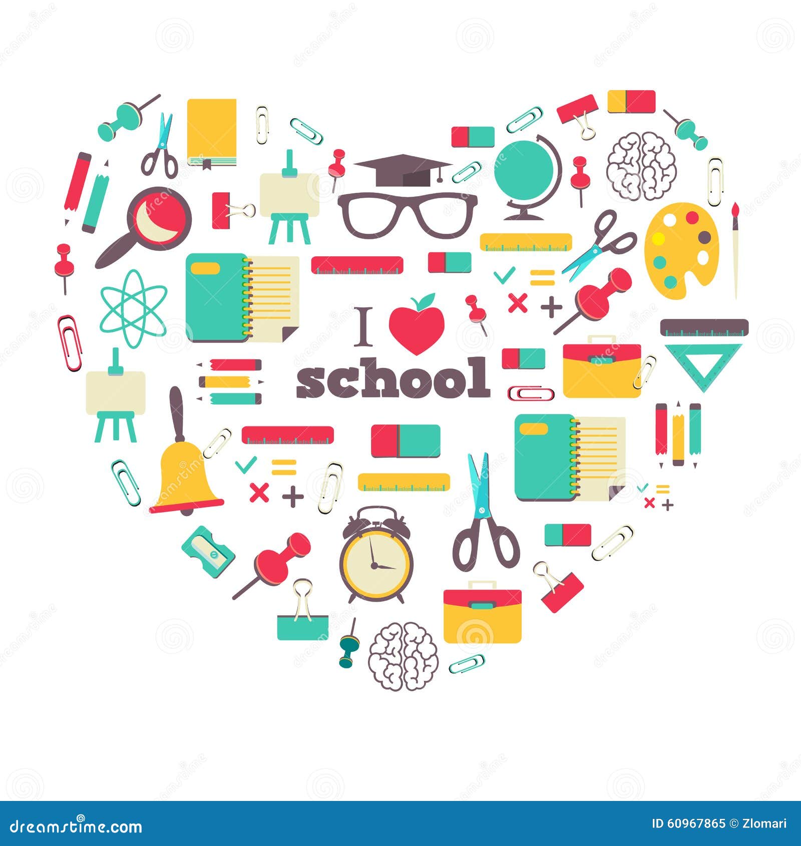 Set of School Elements and Subject in Heart. I Stock Vector